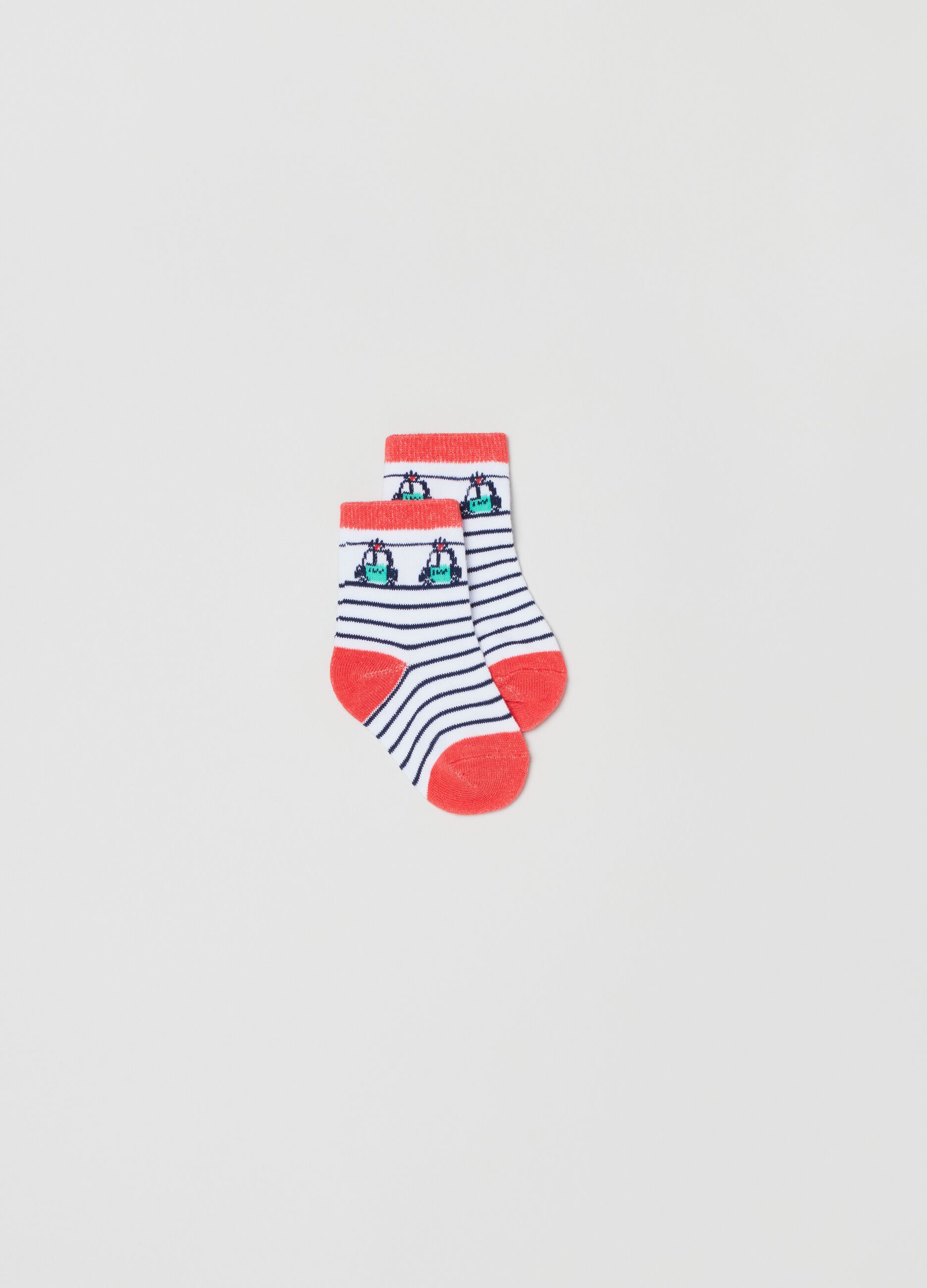 Three-pair pack stretch socks with stripe and car designs_1