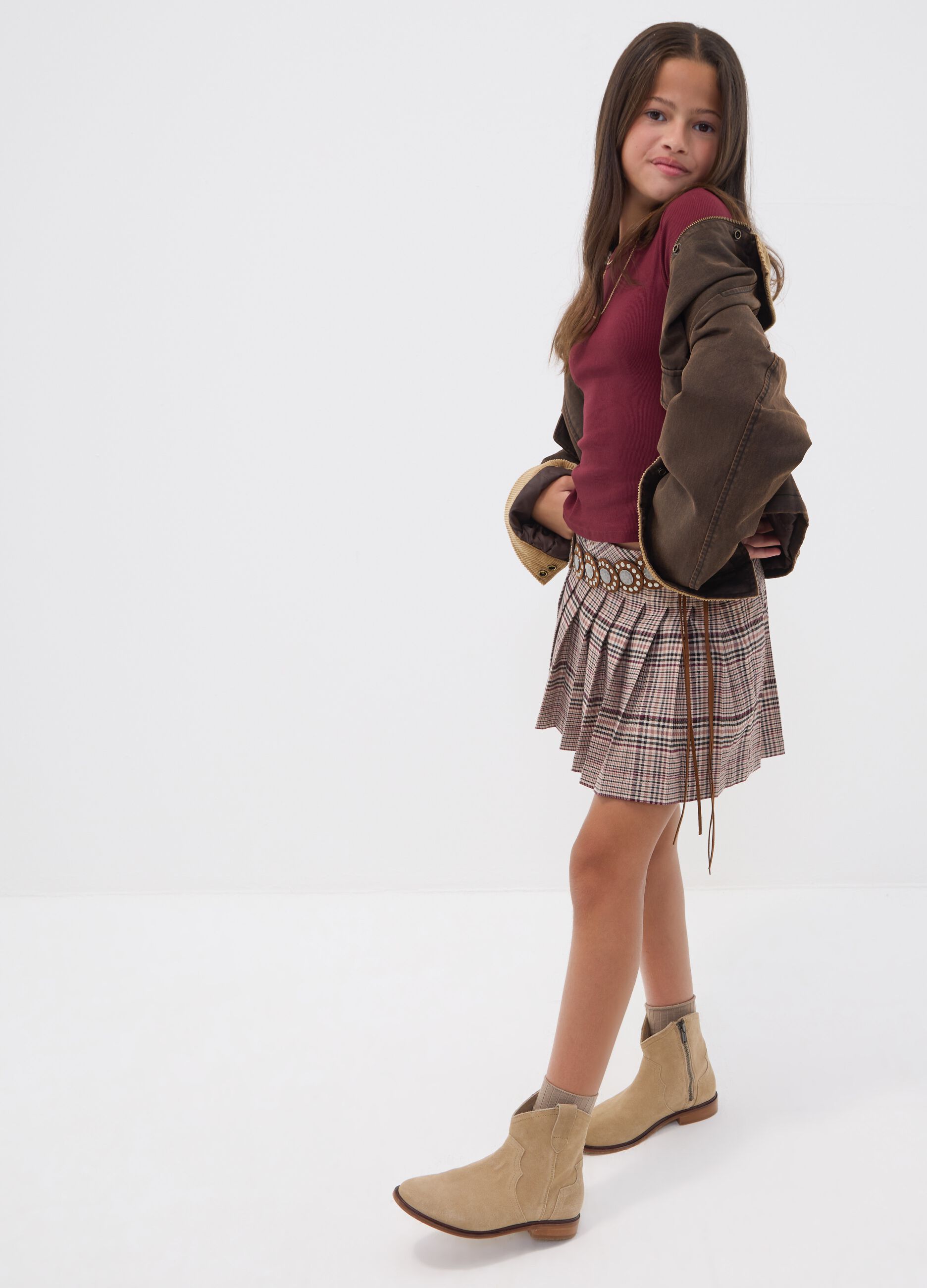 Brown pleated skirt in stretch viscose
