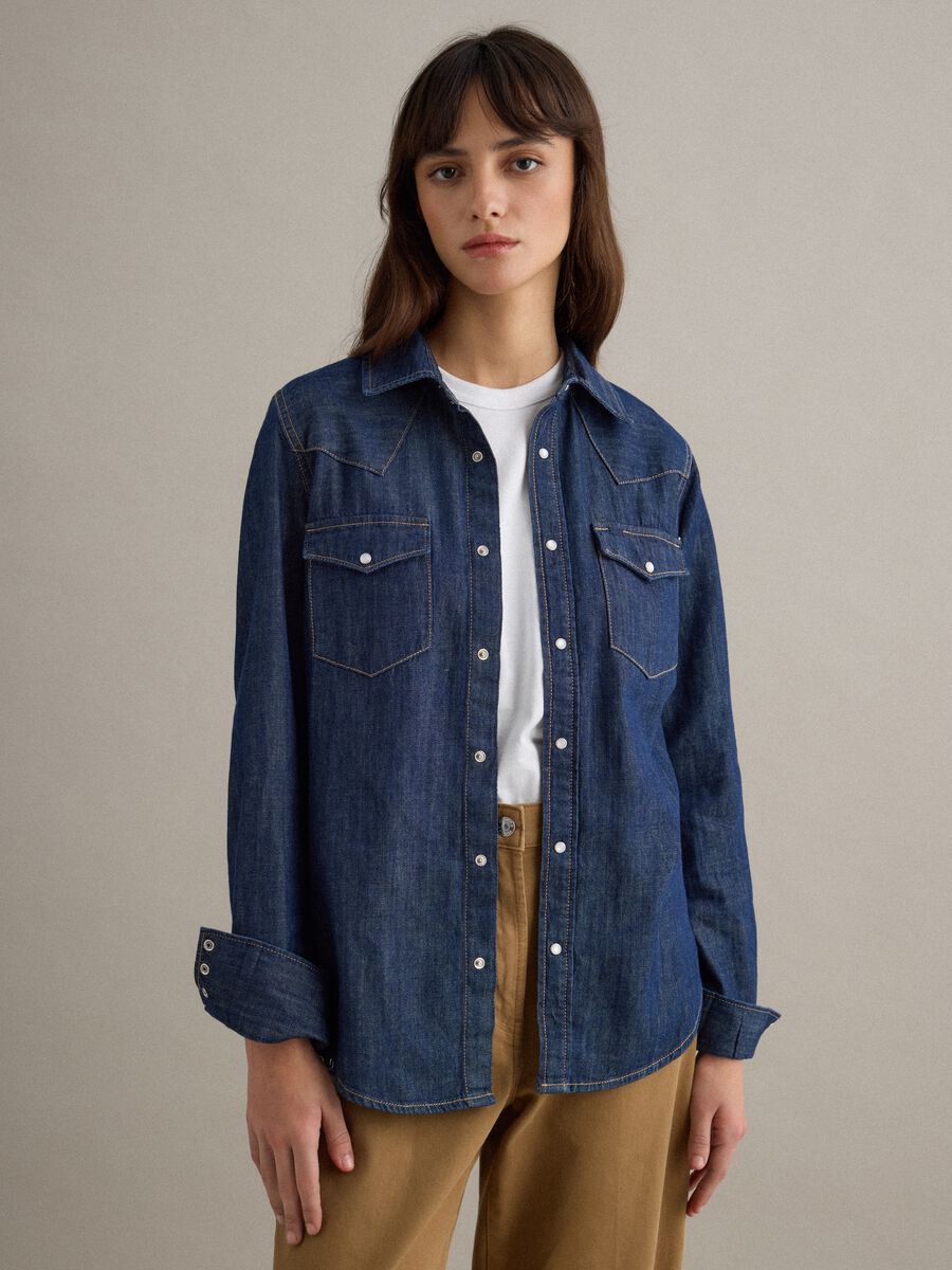 Regular fit blue denim pure cotton shirt_1