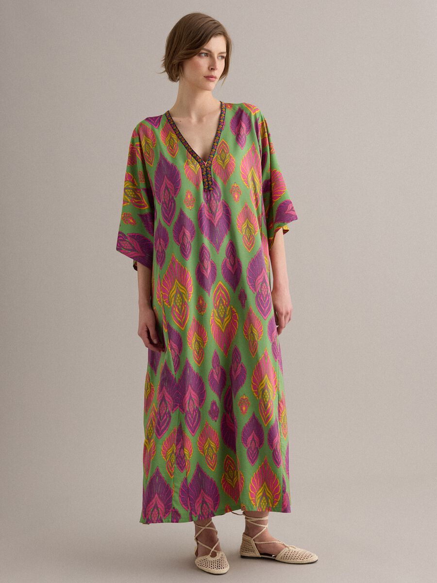Green viscose-blend midi dress with print_0