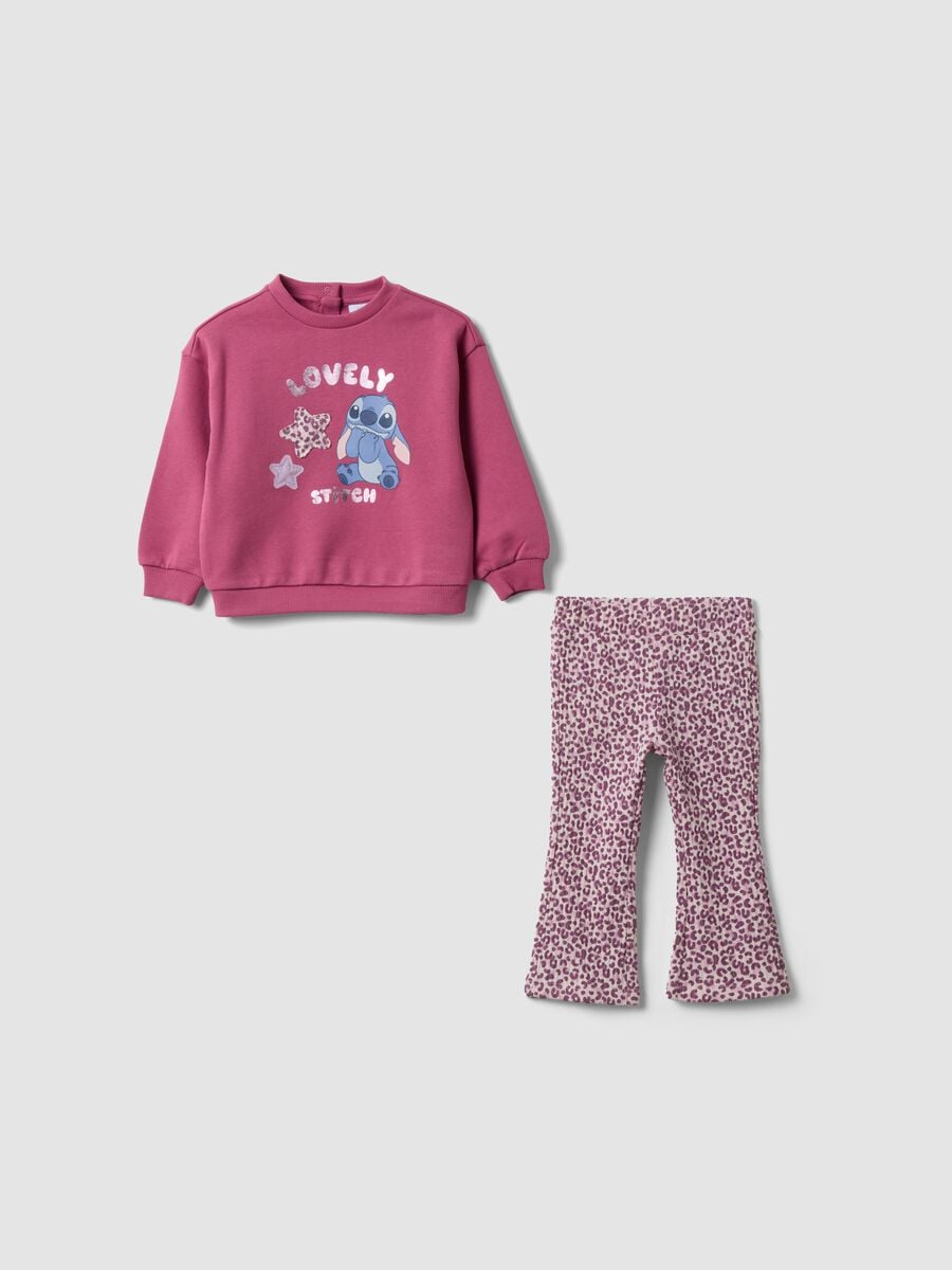 Pink pure cotton sweatshirt and leggings set with Lilo & Stitch print for baby girl_0