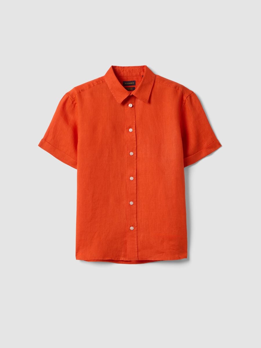 Orange pure linen oversized shirt for boys_0