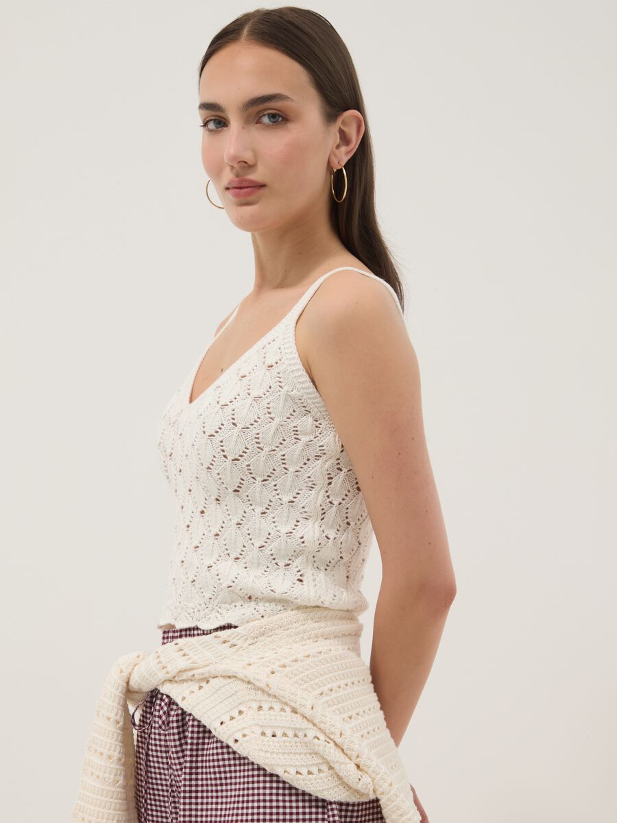 Gilet bianco in crochet di puro cotone regular fit_0