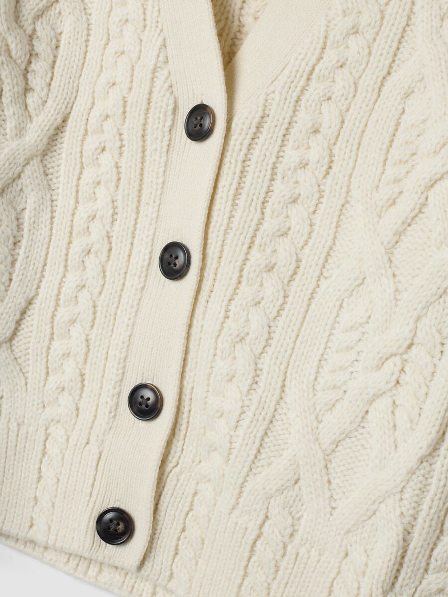 White wool-blend cardigan with deep V-neck, regular fit_1