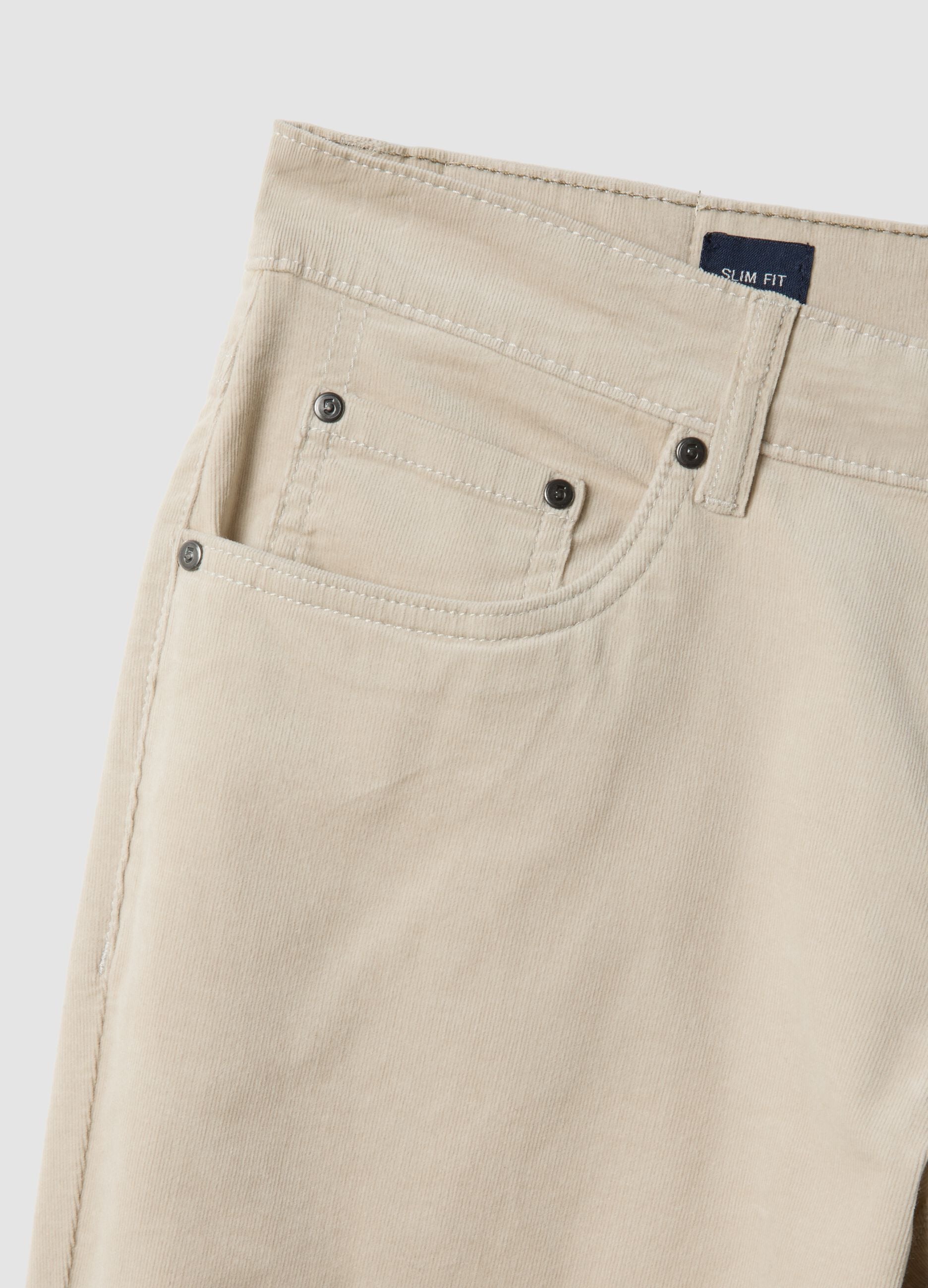 Pantaloni grigi a costine in cotone elasticizzato slim fit