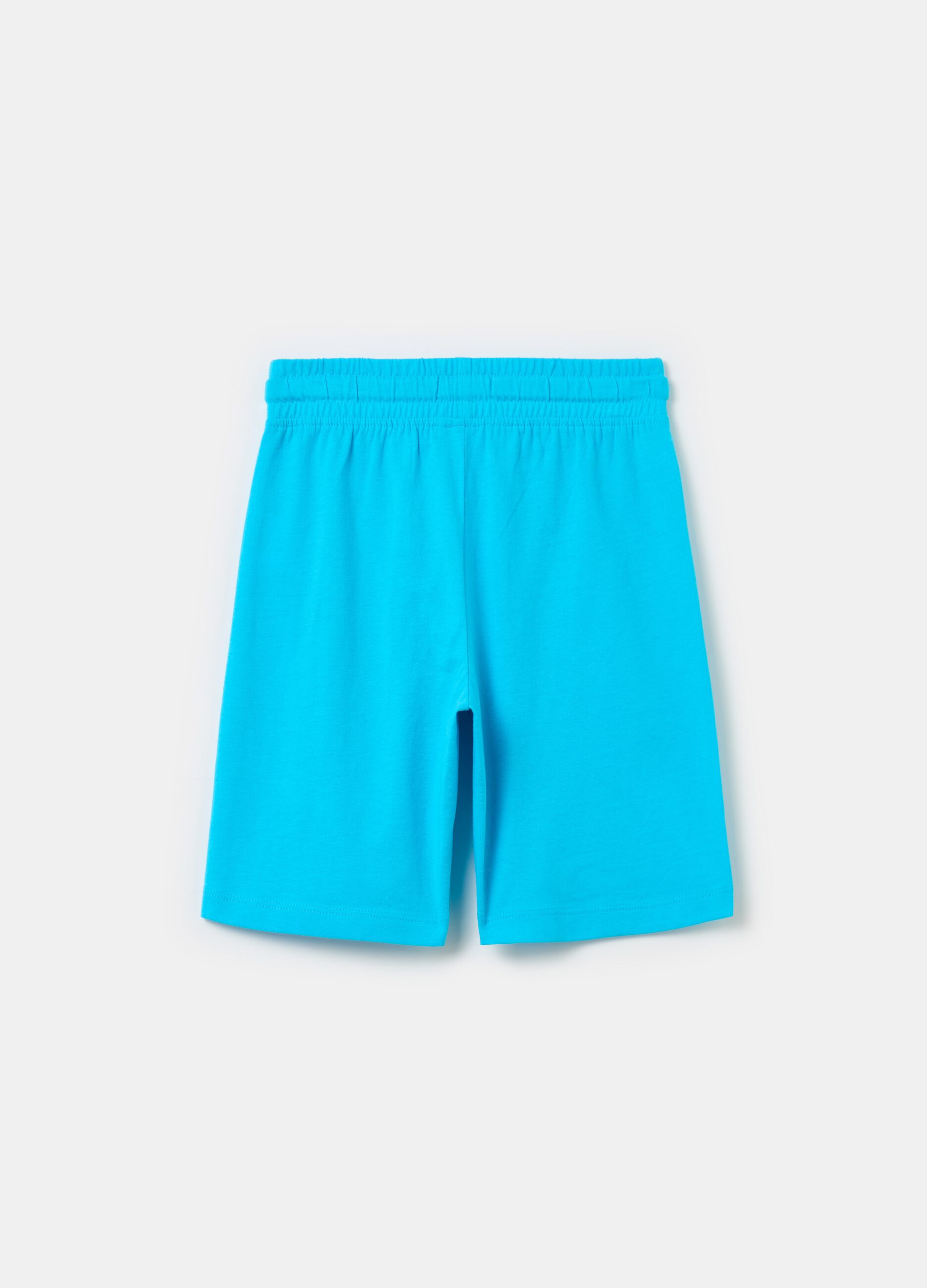 Fleece Bermuda shorts with drawstring and print
