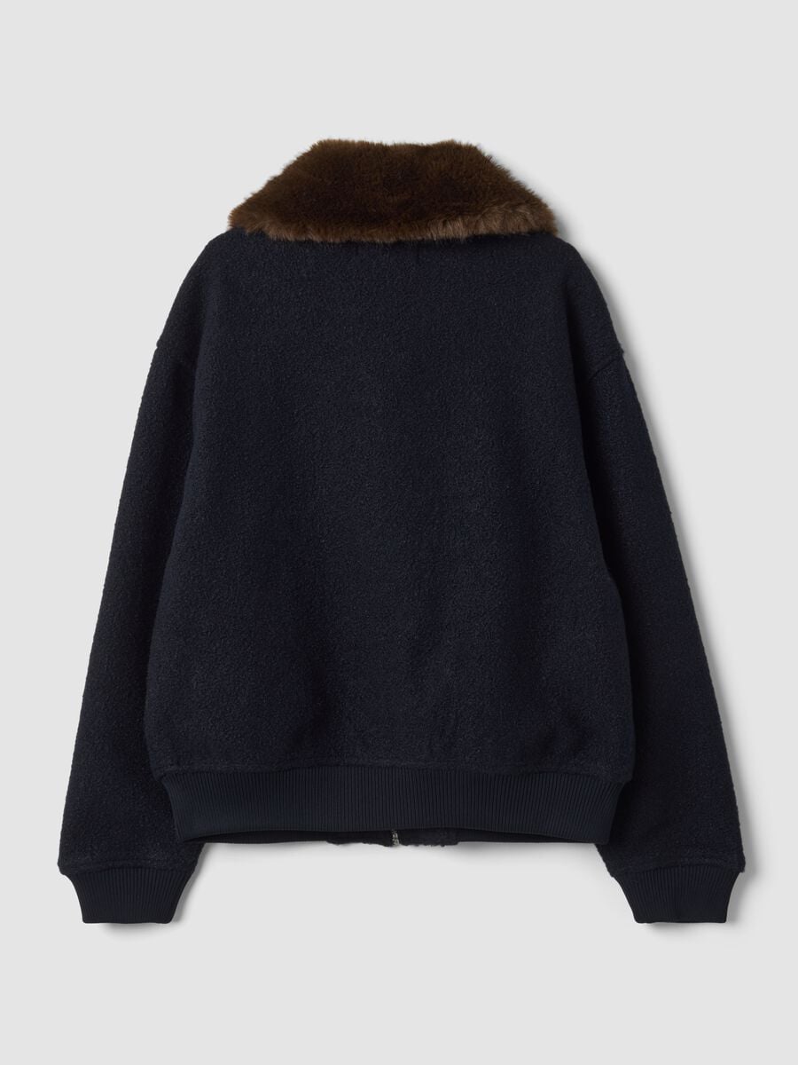 Blue wool-blend jacket with faux-fur effect collar_2