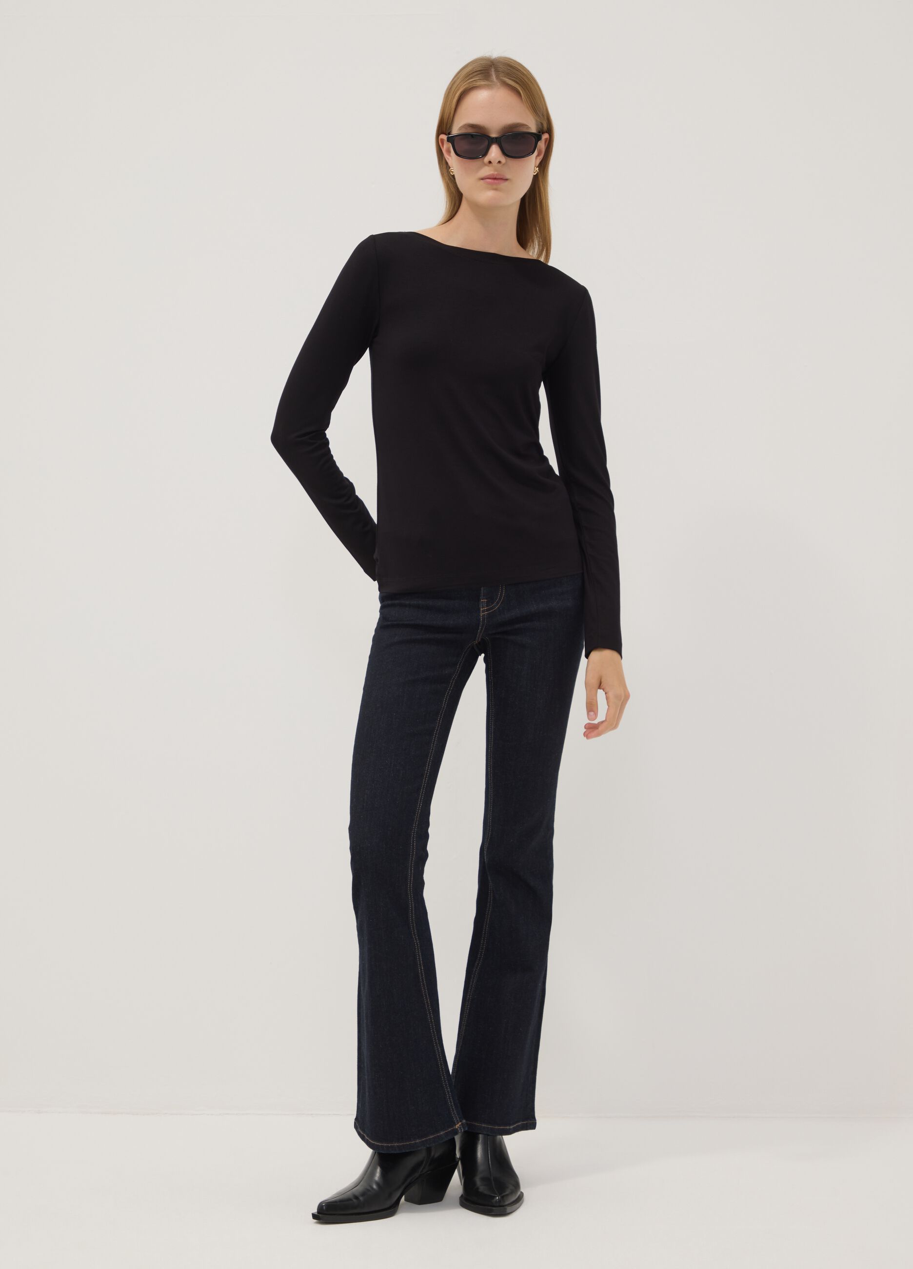 Blue flared stretch-cotton jeans