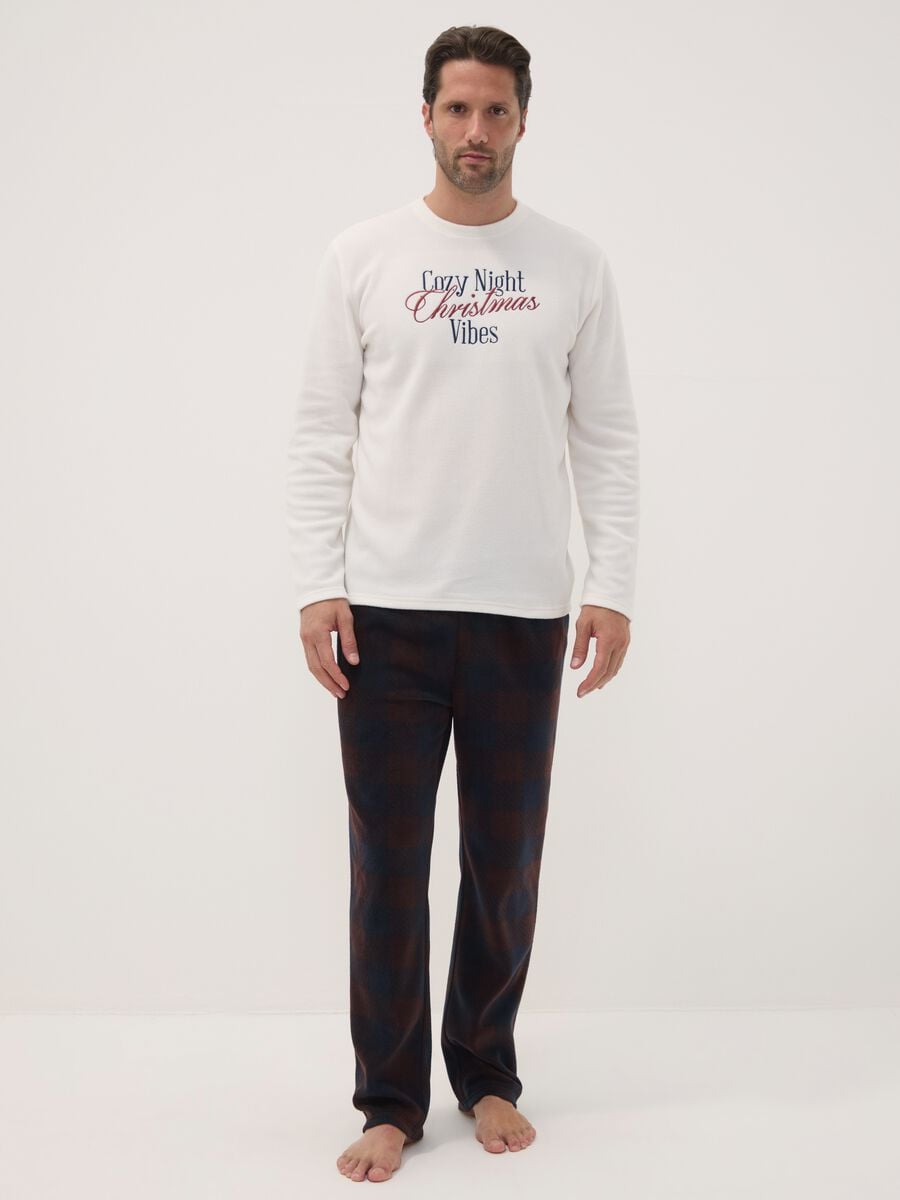 White crew-neck pyjamas with regular-fit long trousers_0