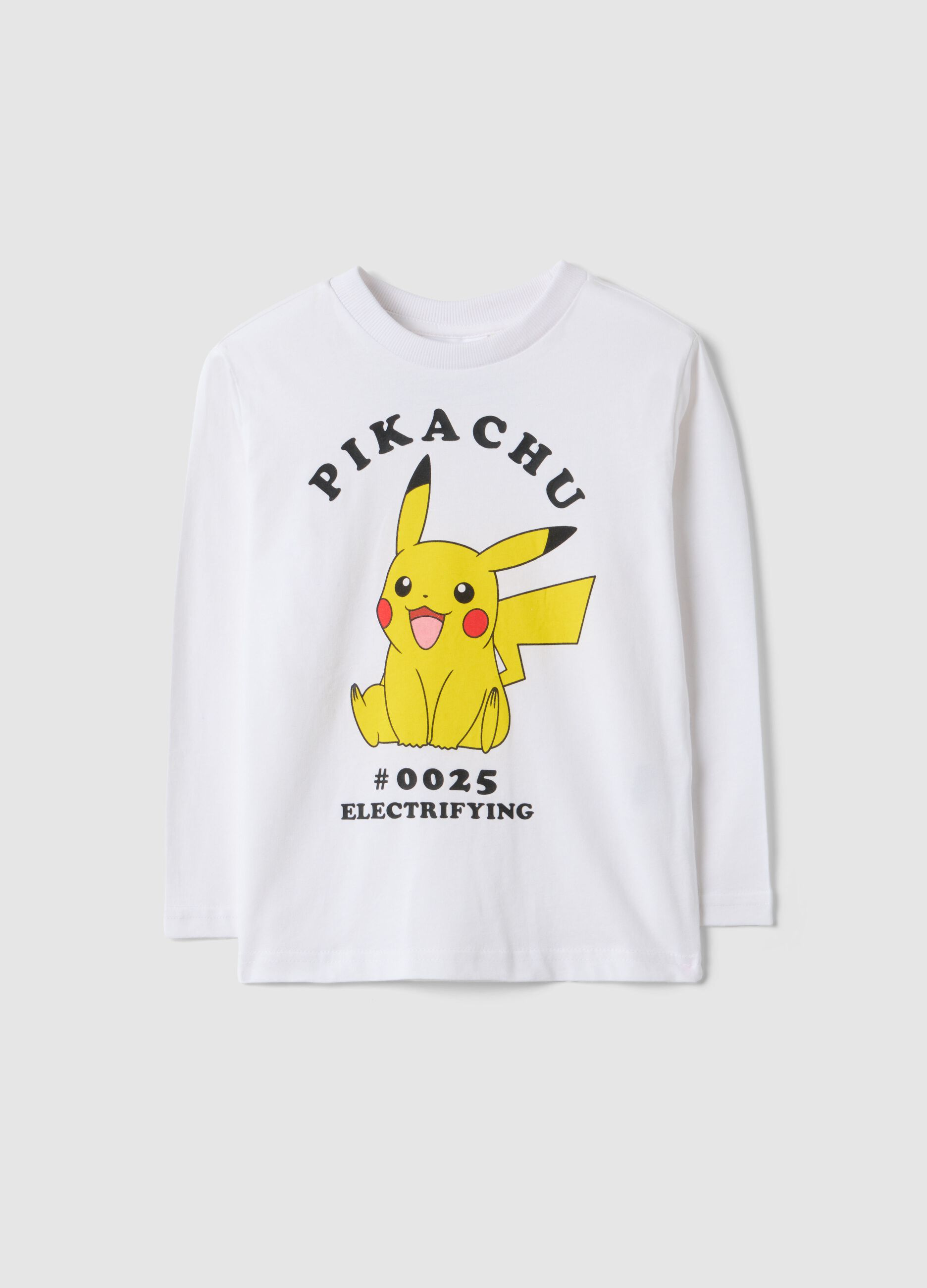 T-shirt branca de algod&atilde;o puro regular fit para crian&ccedil;as com Pikachu