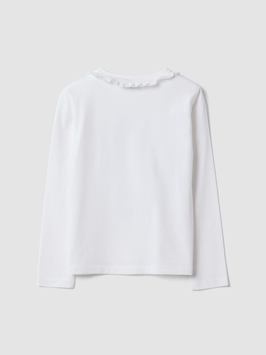 White stretch cotton T-shirt with ruffle neck and Frozen print for girls_1