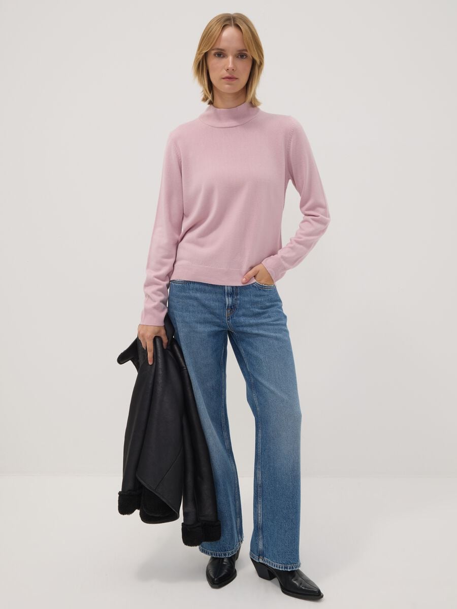 Pink long-sleeved top with high neck, regular fit_1