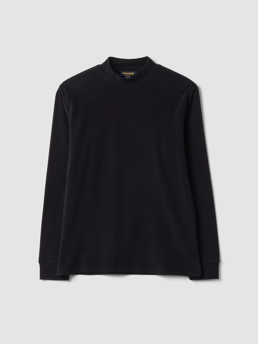 Black stretch-fabric top with stand-up collar_0