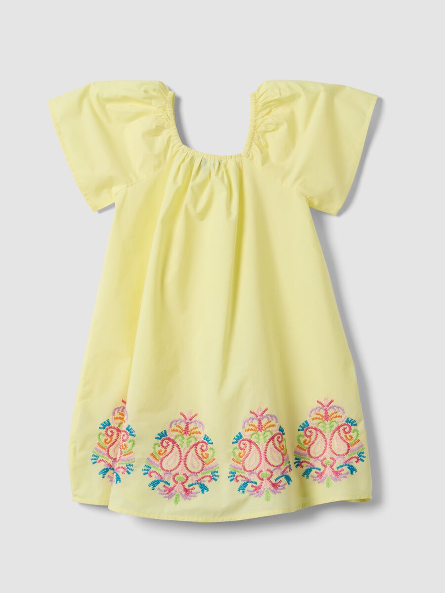Yellow pure cotton dress with embroidery_4