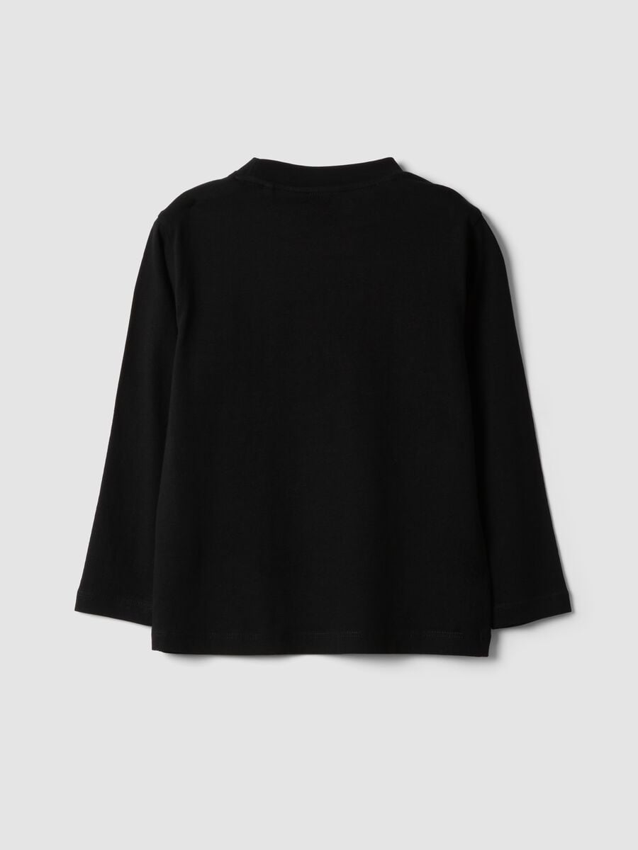 Black pure cotton crew-neck T-shirt with skeleton print_1