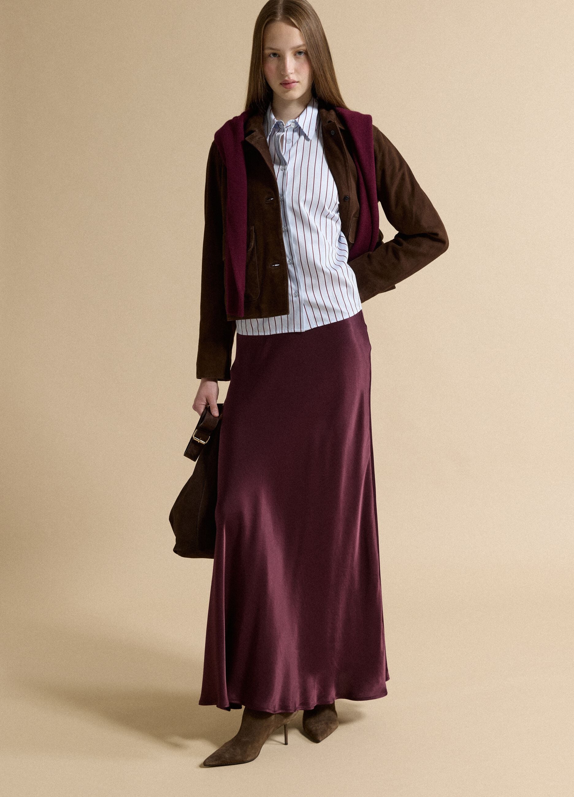 Long red skirt in pure viscose