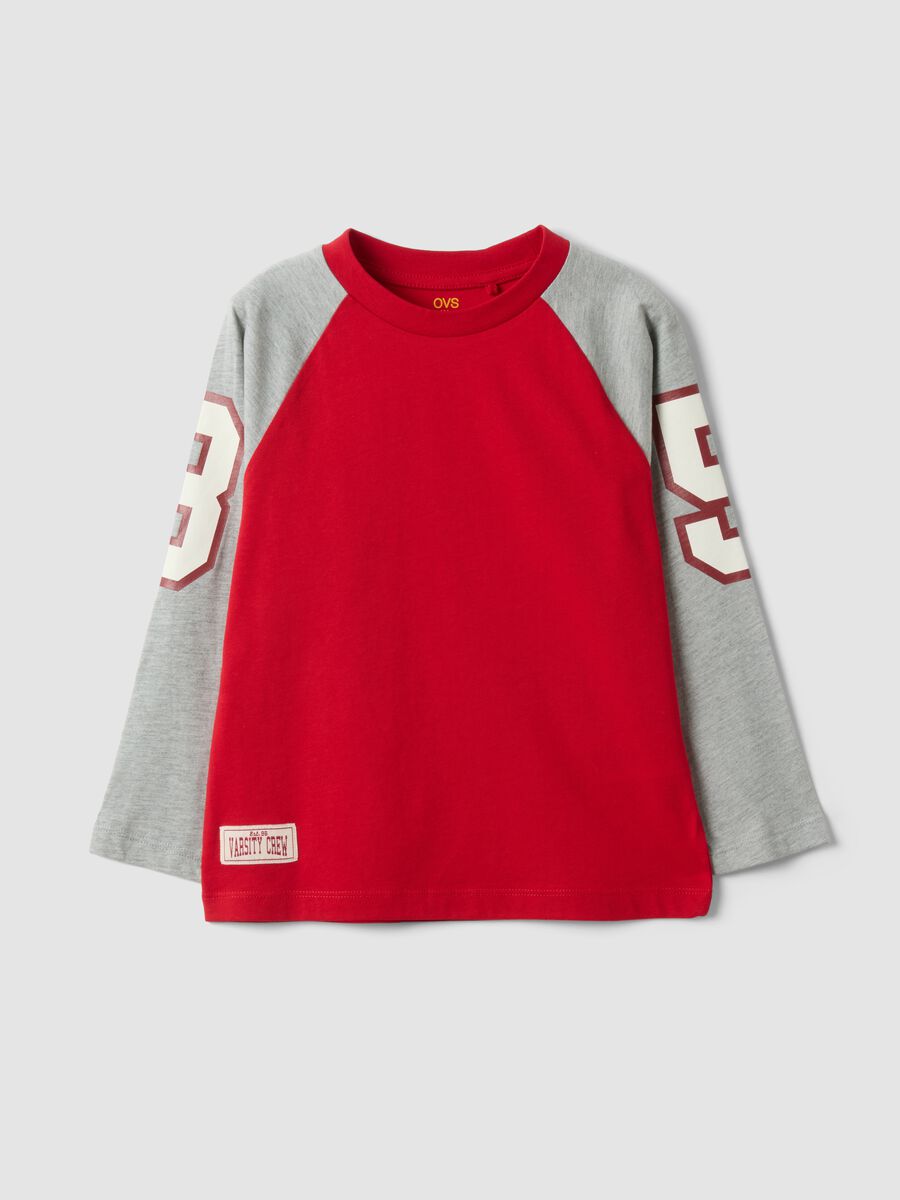 Red pure cotton crew-neck raglan T-shirt for boys_0