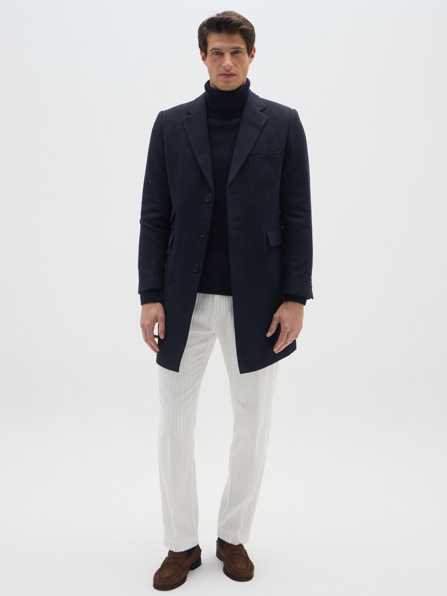 Long blue checked coat regular fit in houndstooth_1