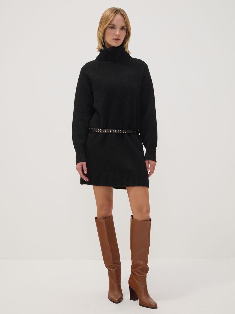 Black Stretch Wool Roll-Neck Dress_1