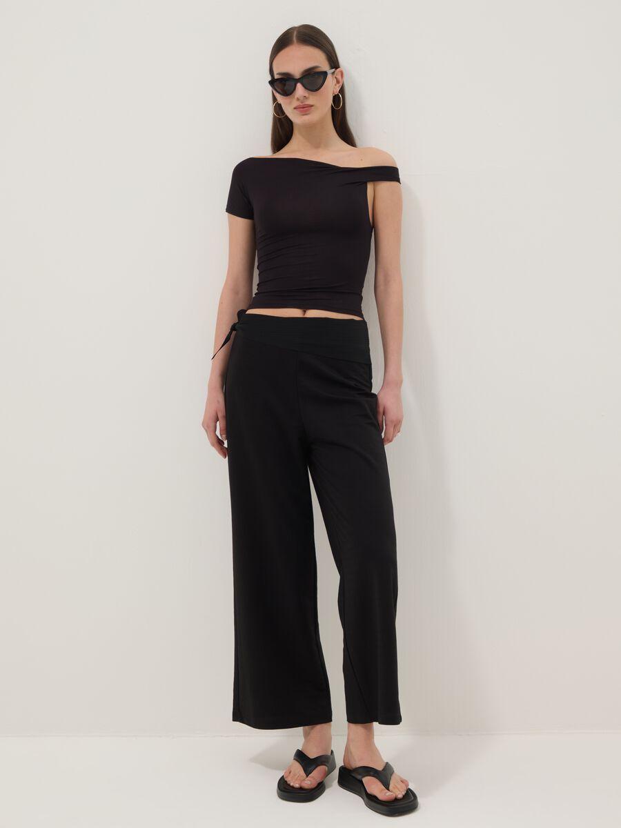 Black viscose-blend culotte trousers_1