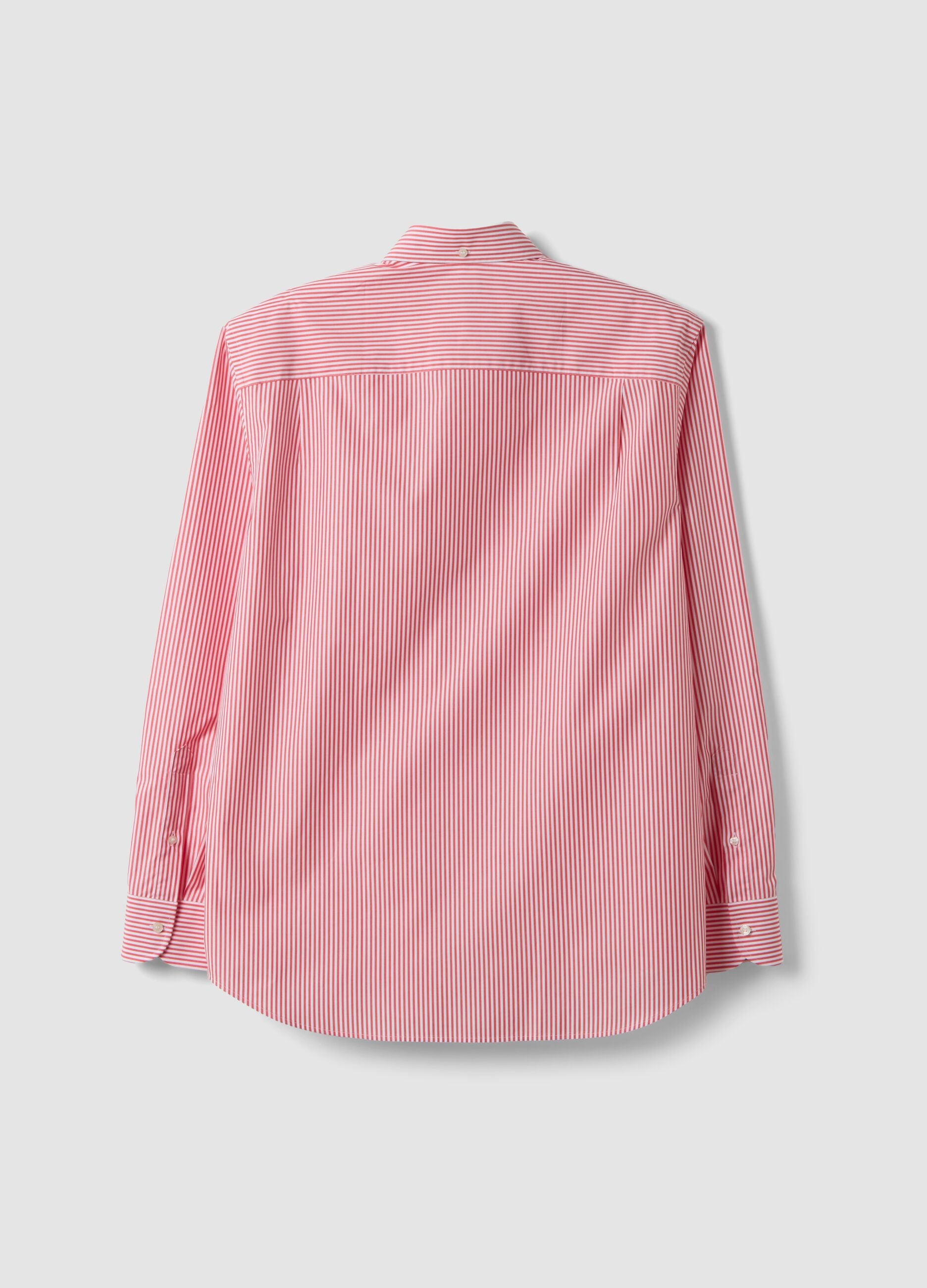 Camicia rossa e bianca a righe in puro cotone regular fit