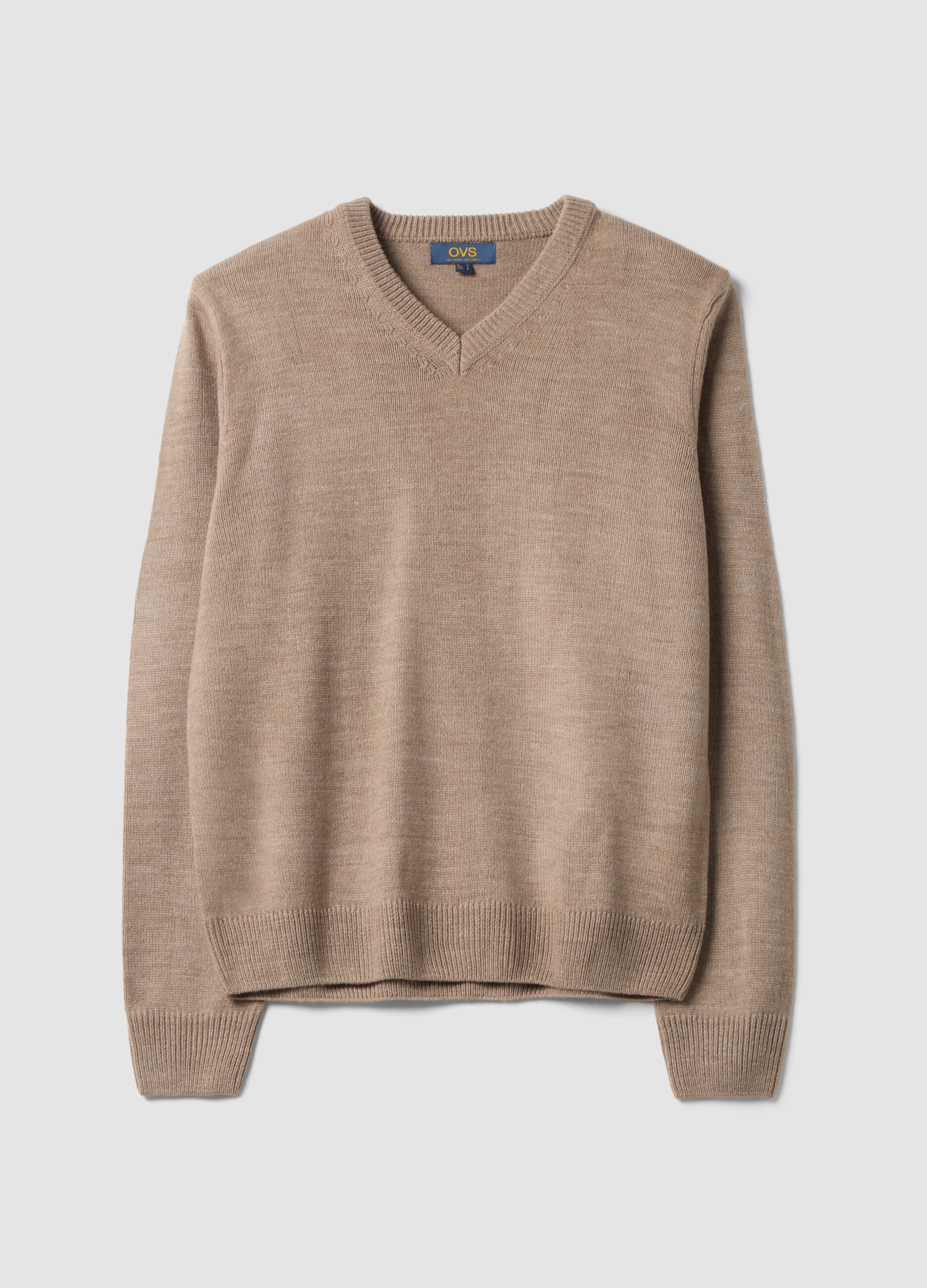 Brauner V-Ausschnitt-Pullover, Regular Fit