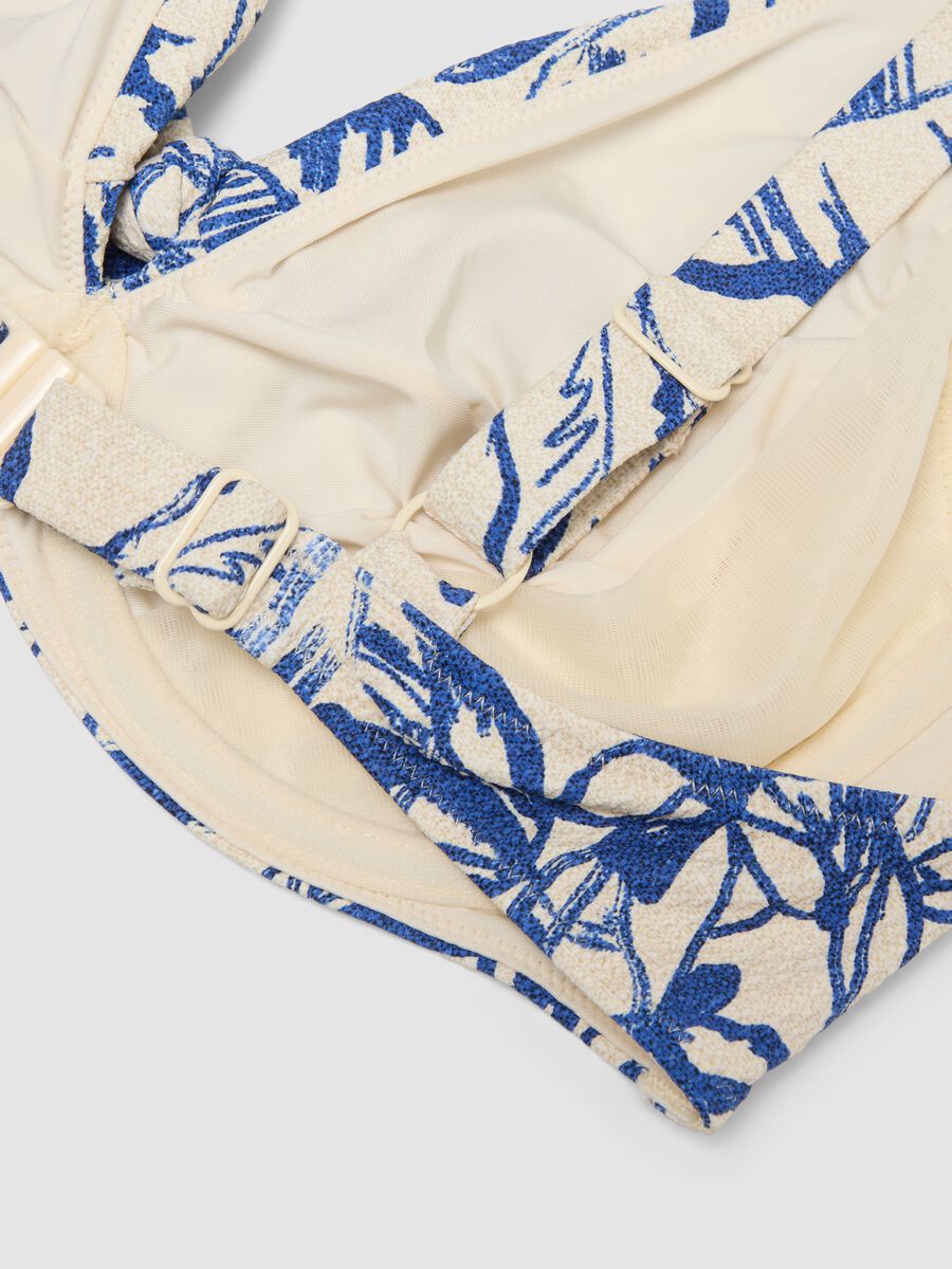 Blue floral stretch-fabric triangle bikini top_5