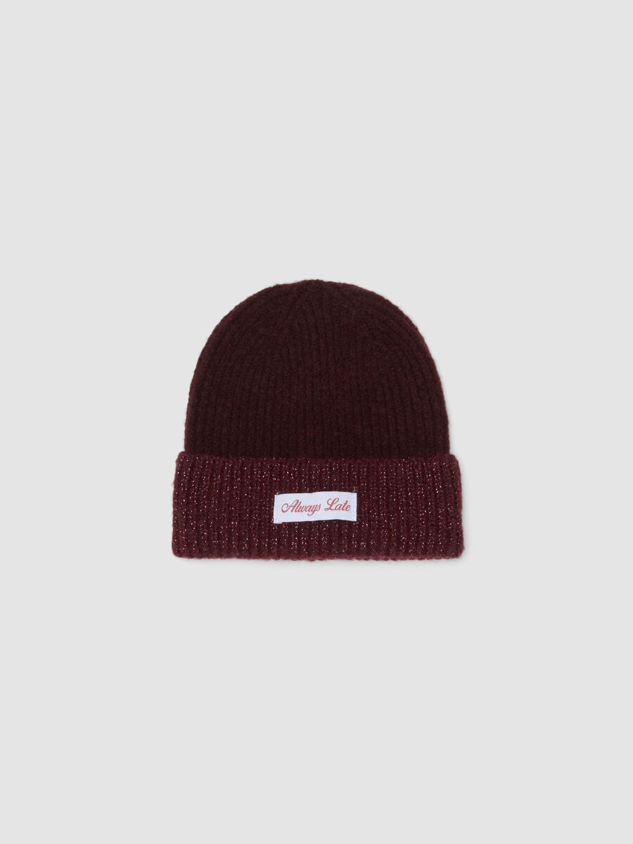 Cappellino rosso in lana elasticizzata a coste_0