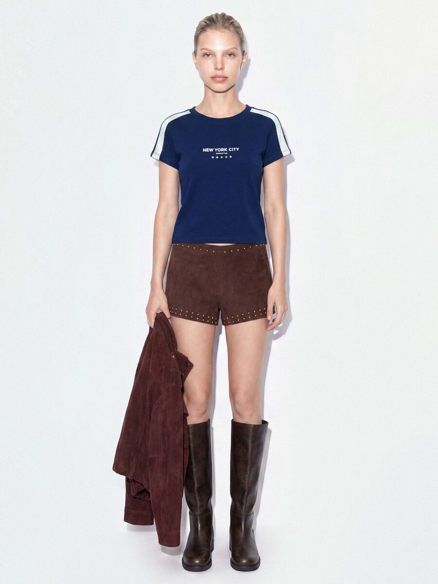 Blaues T-Shirt aus reiner Baumwolle mit Rundhalsausschnitt und New York City-Print_1