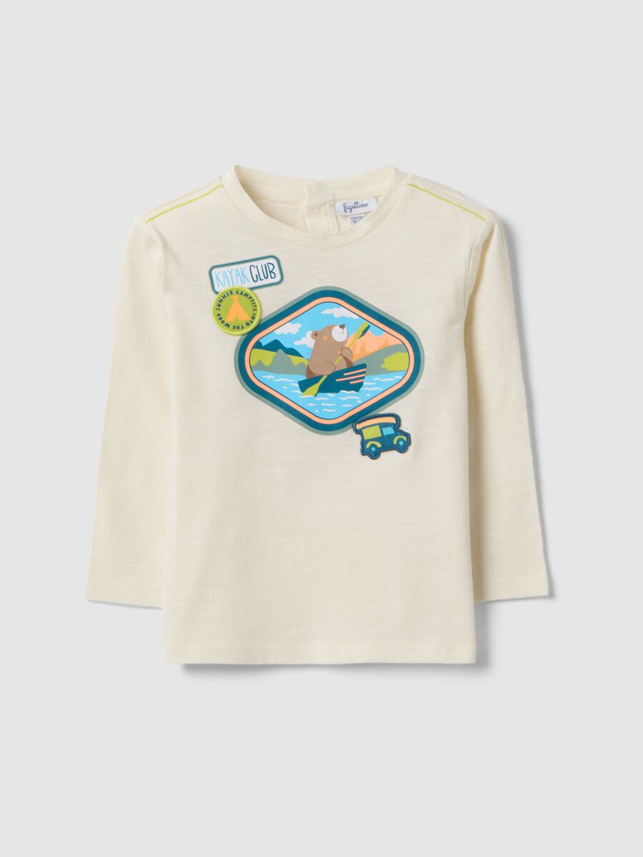 Camiseta blanca de beb&eacute; ni&ntilde;o en algod&oacute;n puro, corte regular, con estampado de osito_0