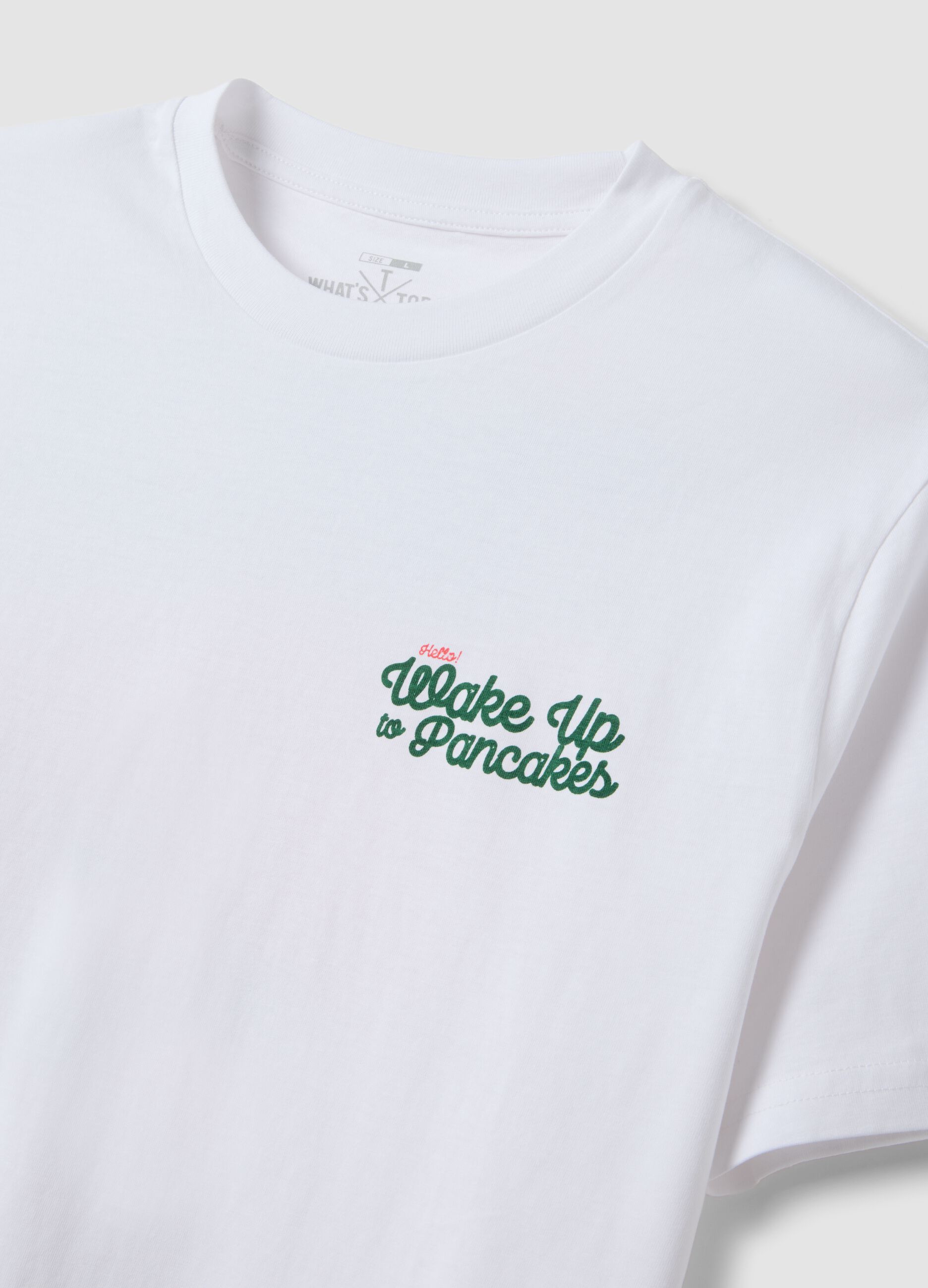 White pure cotton jersey T-shirt with print, regular fit