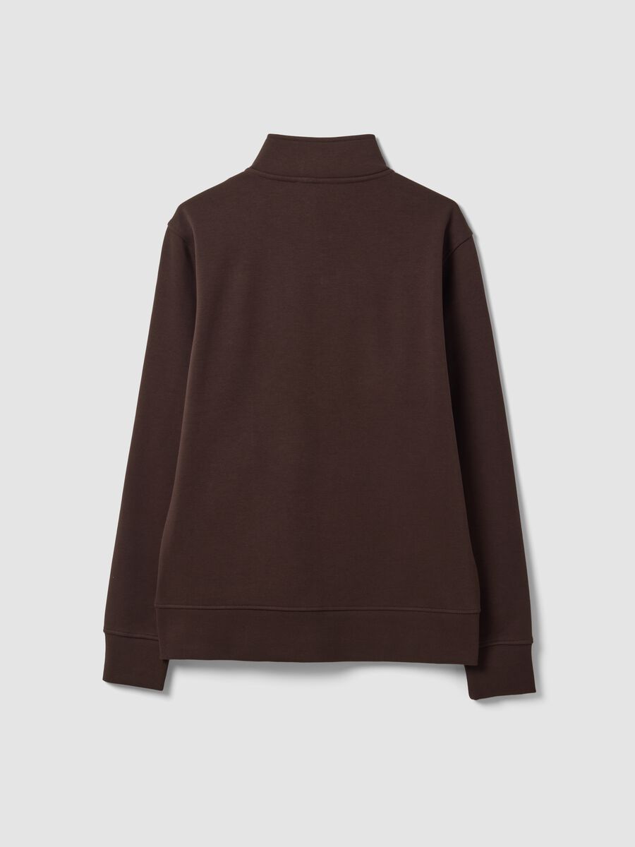 Brown cotton-blend sweatshirt with crew neck and zip, regular fit_2