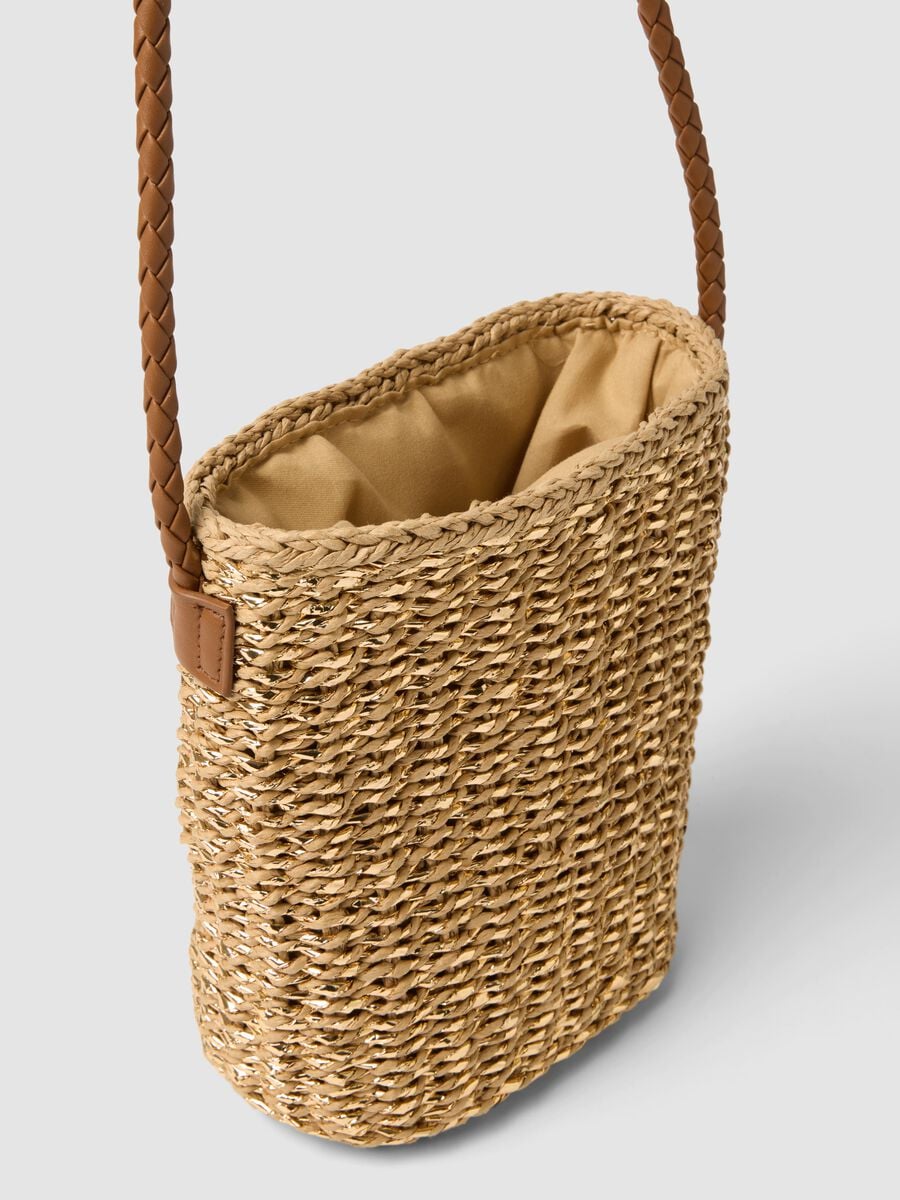 Tasche aus reinem beigem Papierstoff mit Schultergurt_0