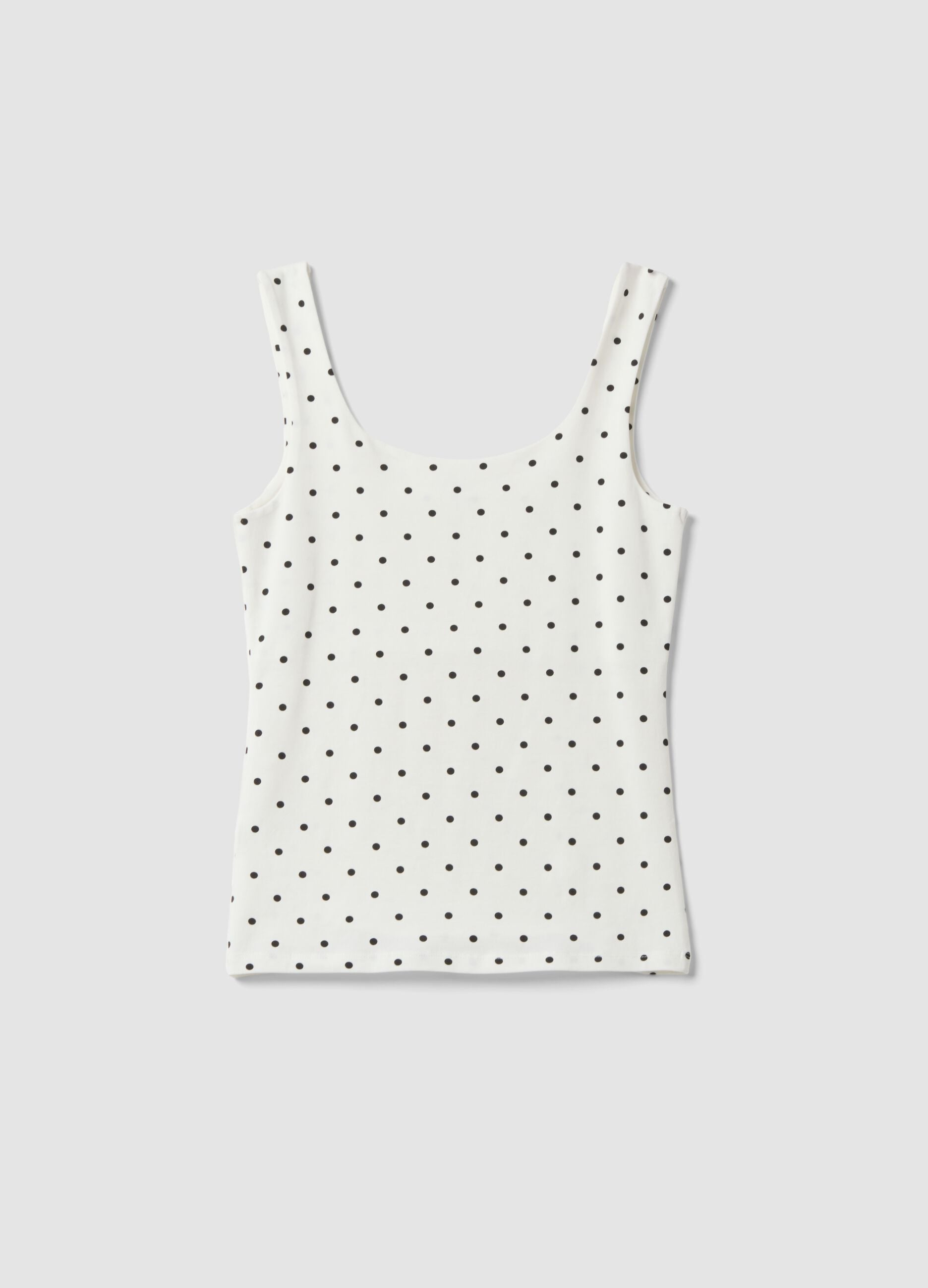 White fitted stretch cotton polka-dot top