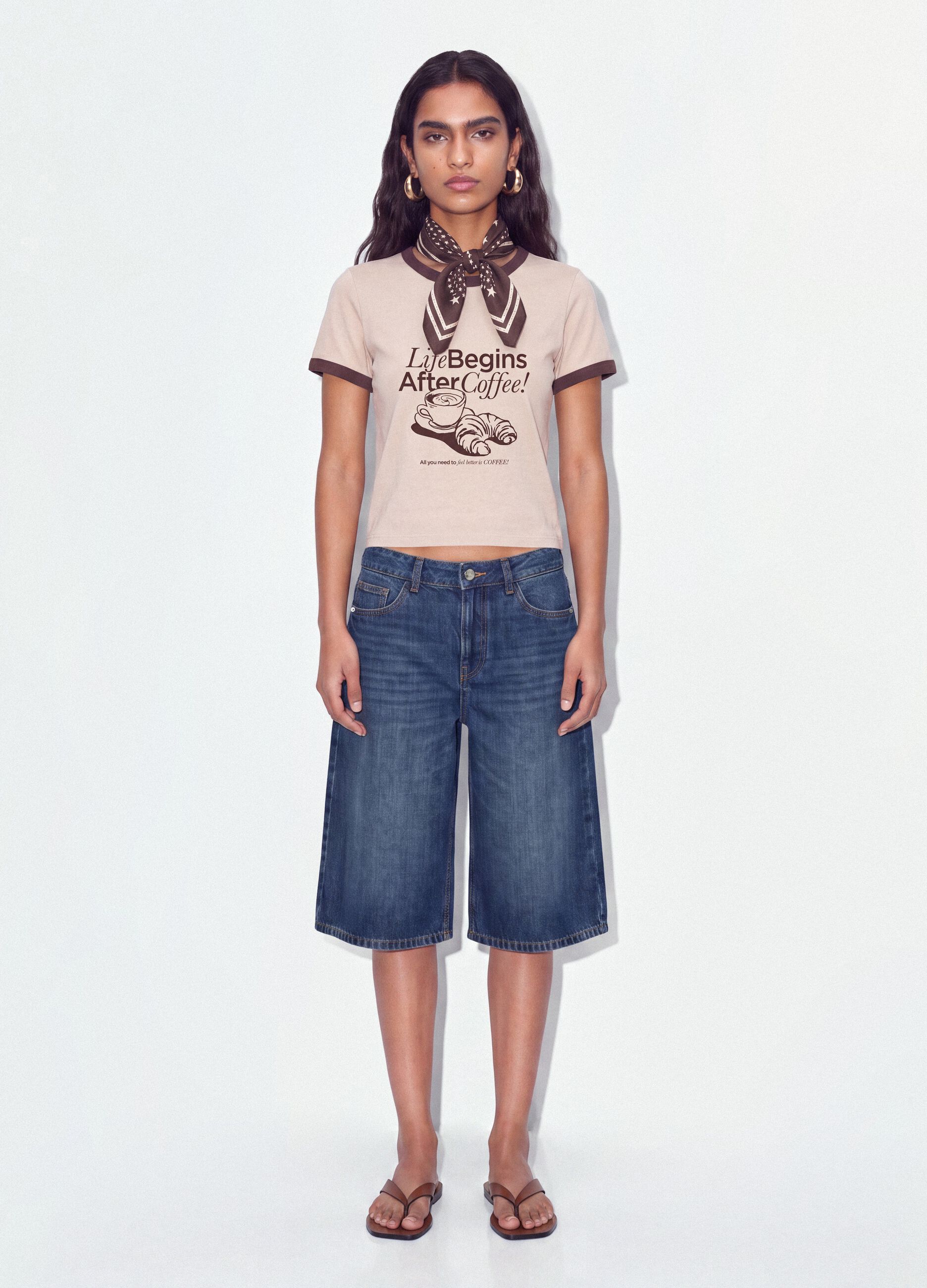 Blue pure cotton baggy denim shorts