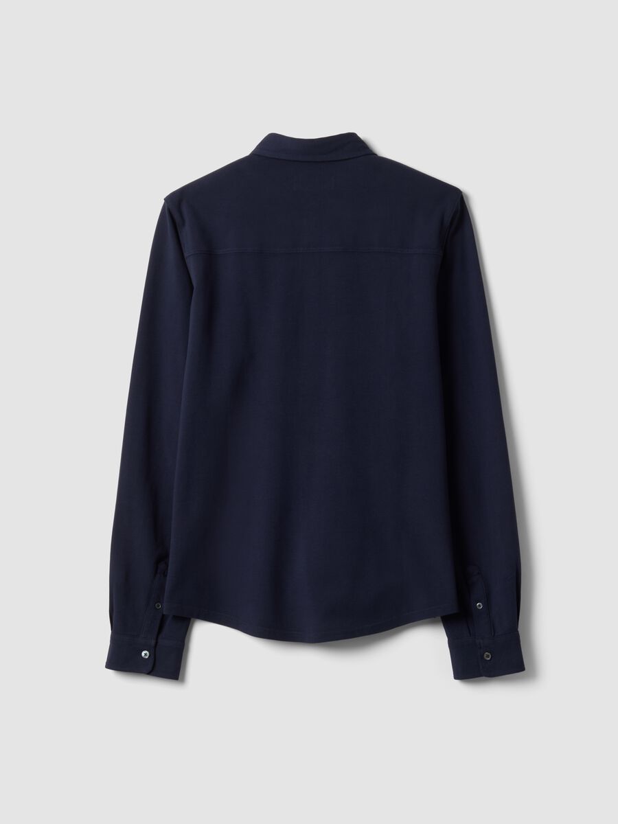 Blue long-sleeve pure cotton piqu&eacute; polo shirt, regular fit_6