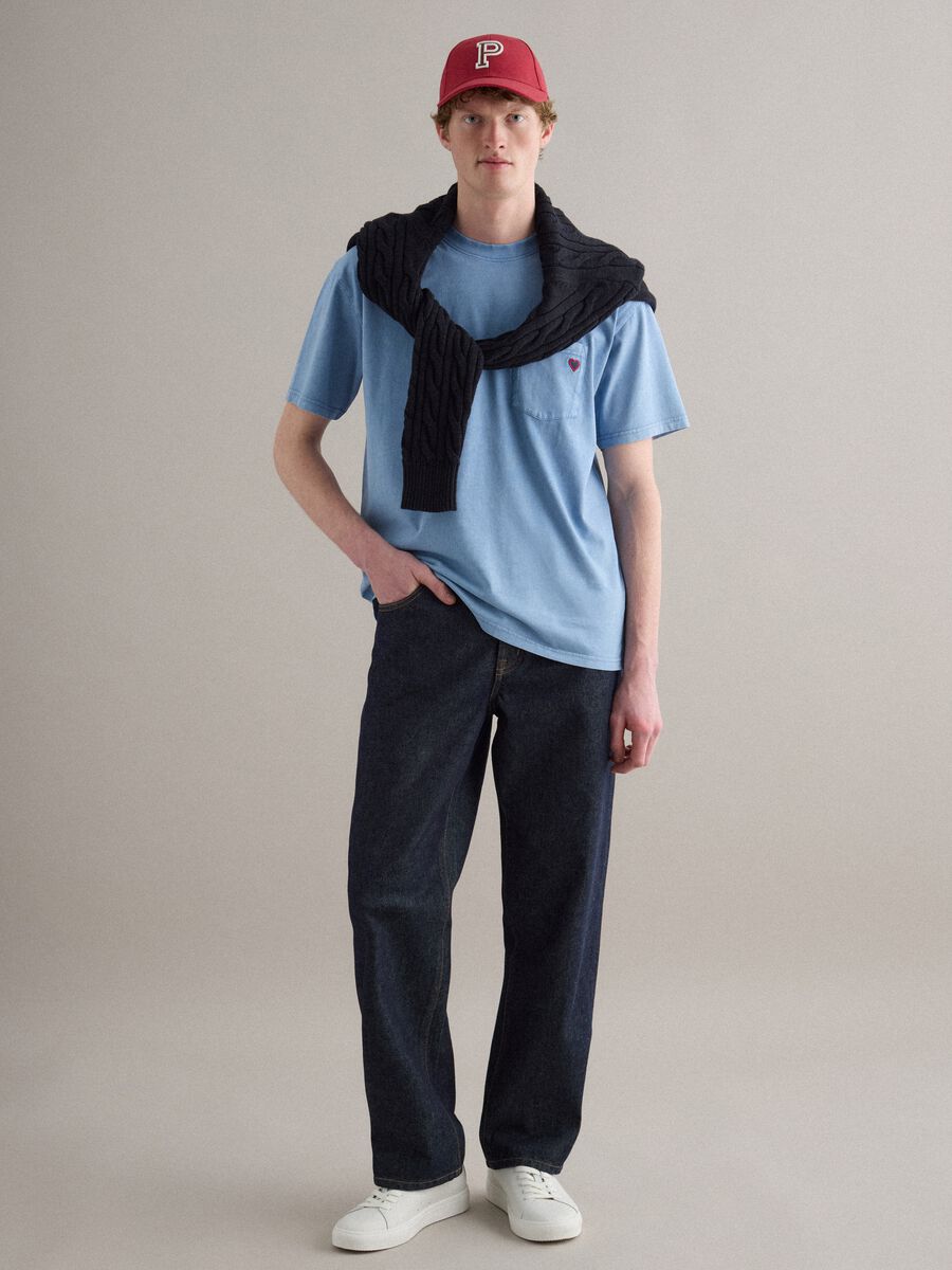 Sky blue pure cotton crew neck T-shirt with relaxed fit_2