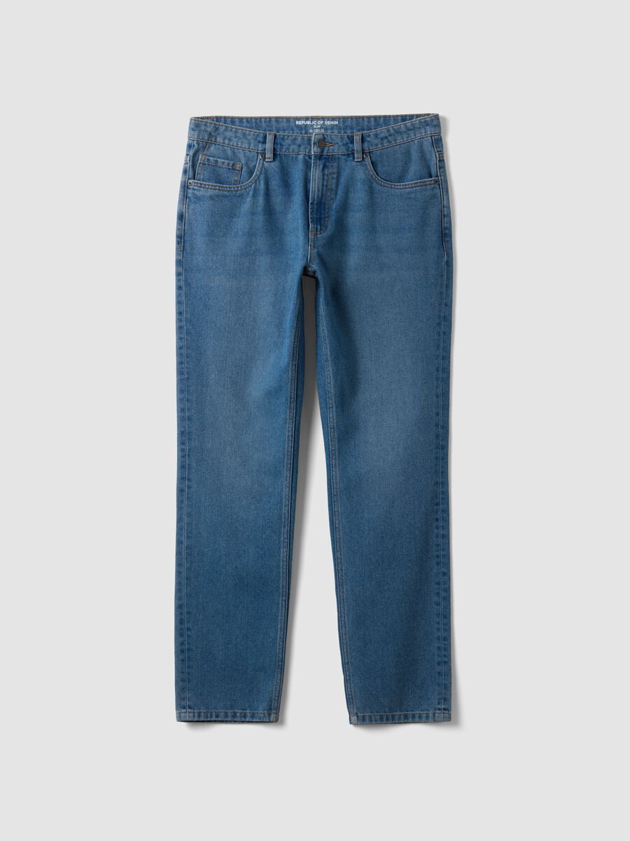 Light blue cotton and viscose blend slim-fit jeans_0