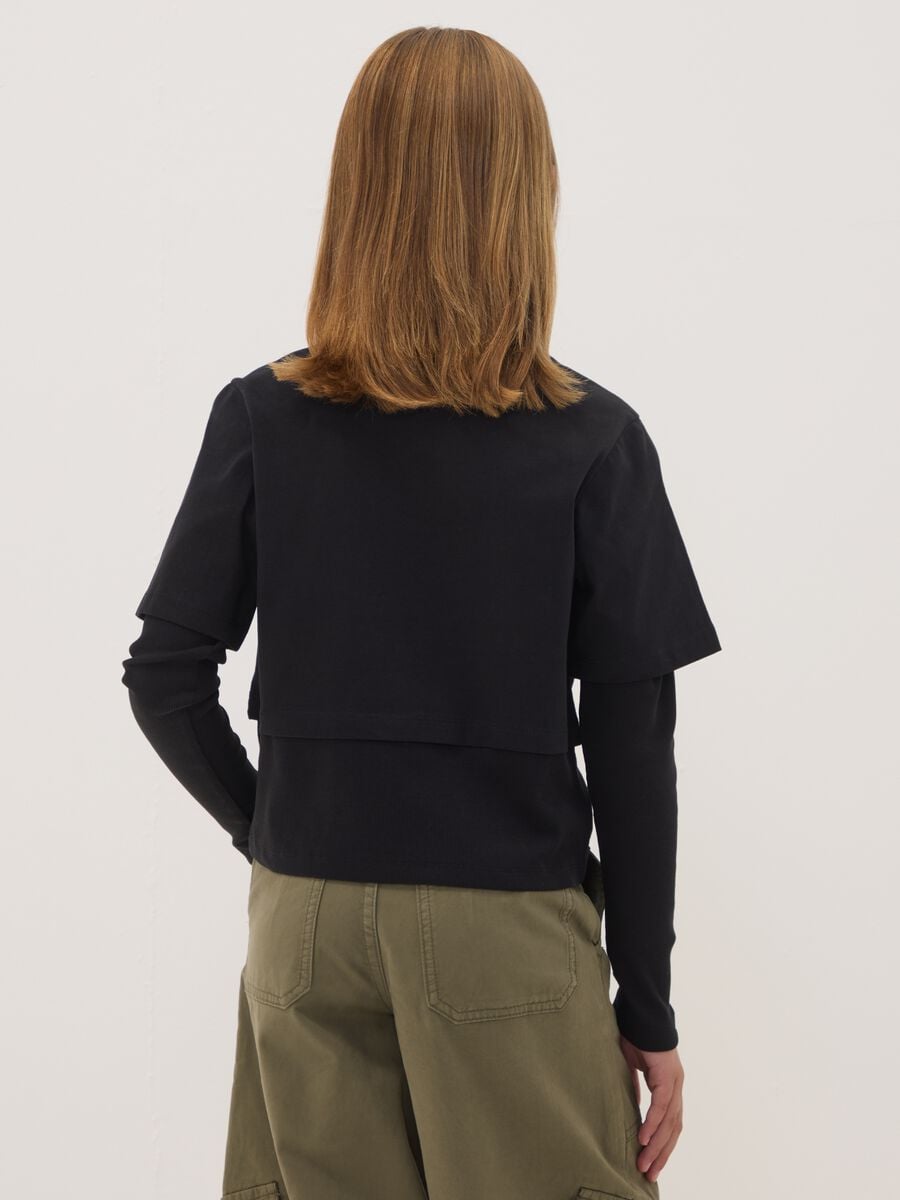 Black pure cotton T-shirt with ribbed crew neck and boxy fit print_2