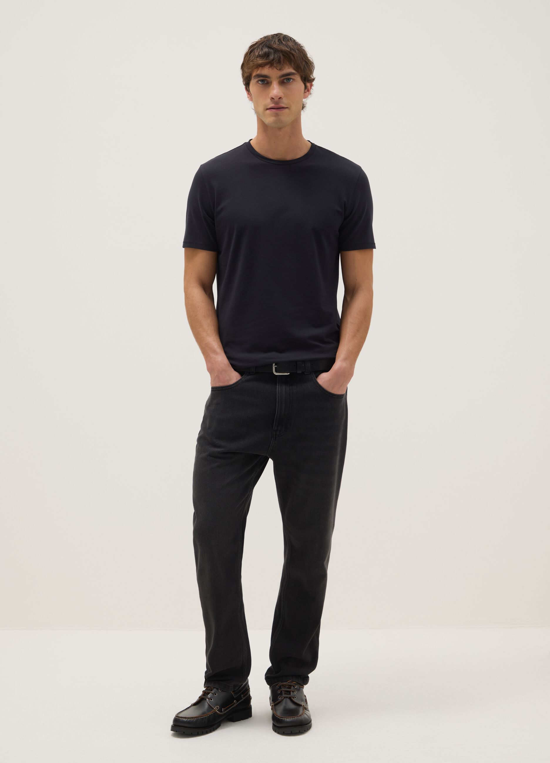 Slim fit blue stretch cotton T-shirt