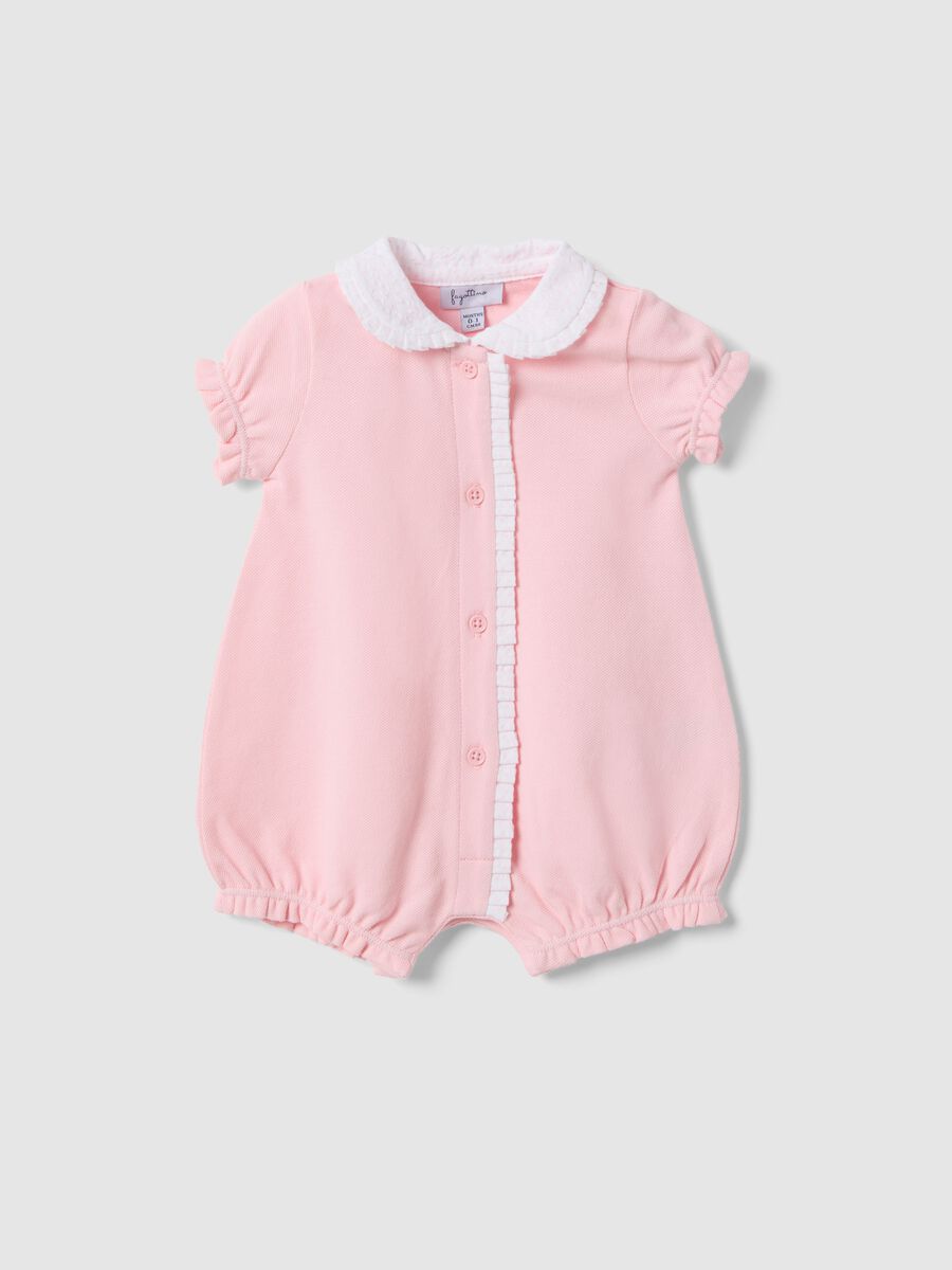 Pink pure cotton baby onesie with a pointed collar_0