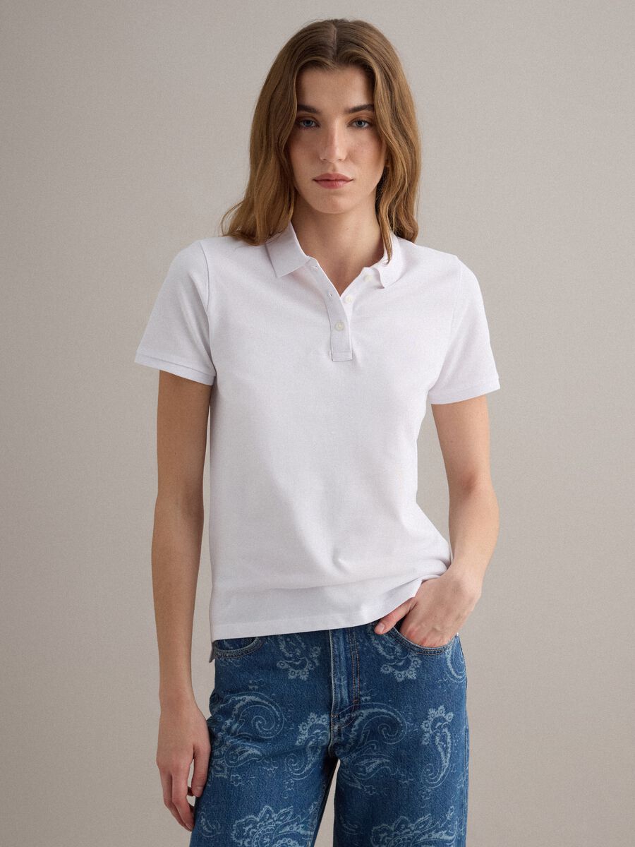 White short-sleeve pure cotton polo shirt, regular fit_1