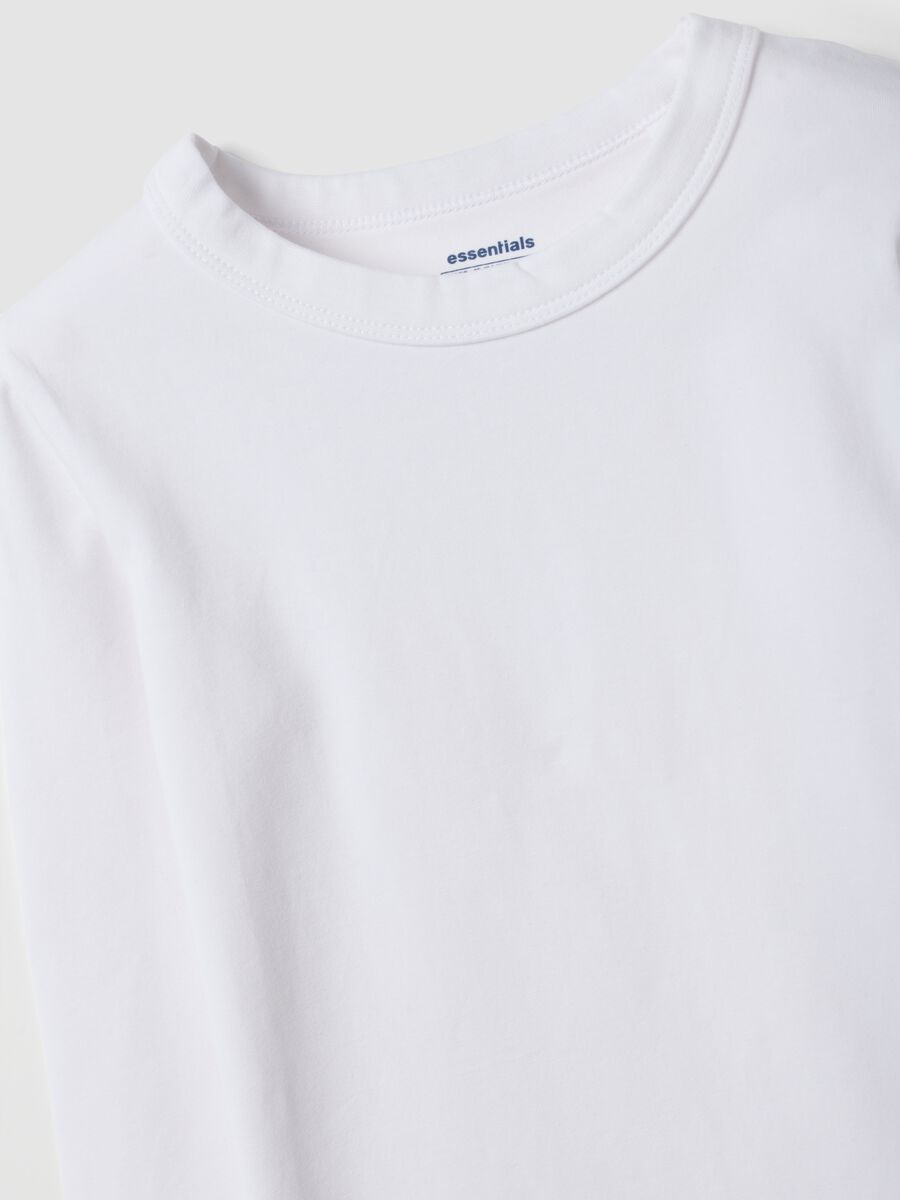 White organic cotton and stretch viscose T-shirt with ribbed neckline for girls_5