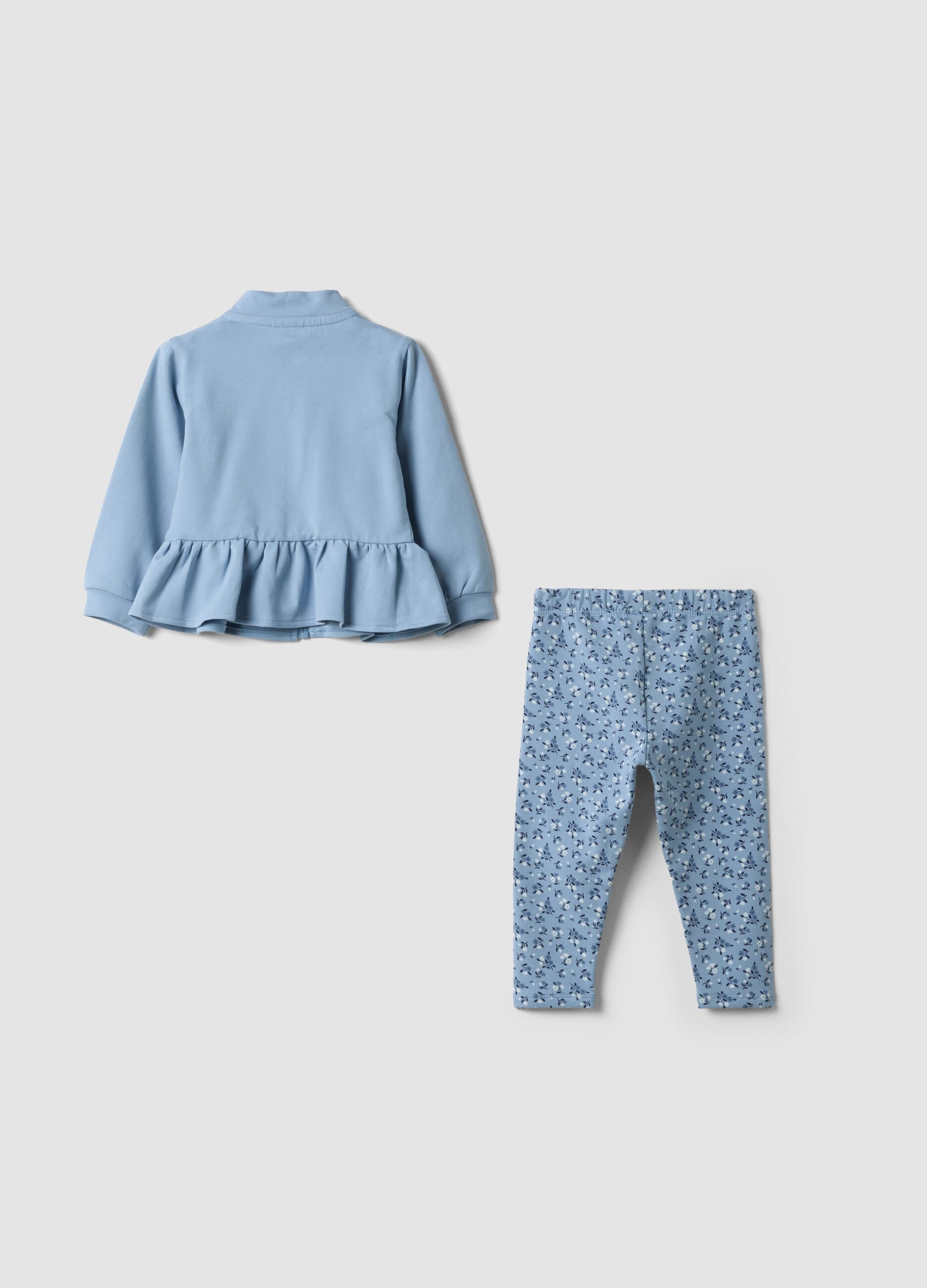 Blaues Set aus elastischer Baumwolle mit Rundhalsausschnitt