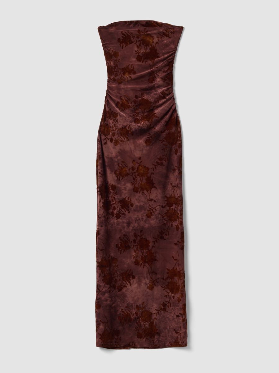 Red long fitted dress in stretch fabric with floral pattern_5