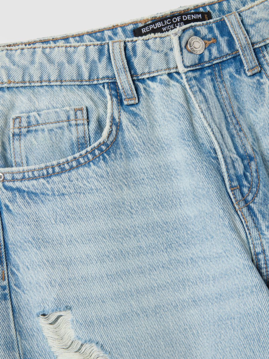 Blue wide leg pure cotton jeans with rips_5