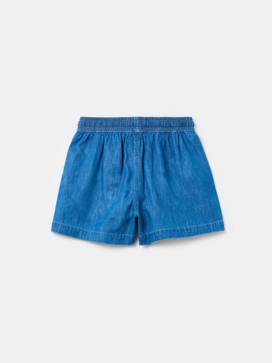 Shorts fluido in denim con coulisse_1