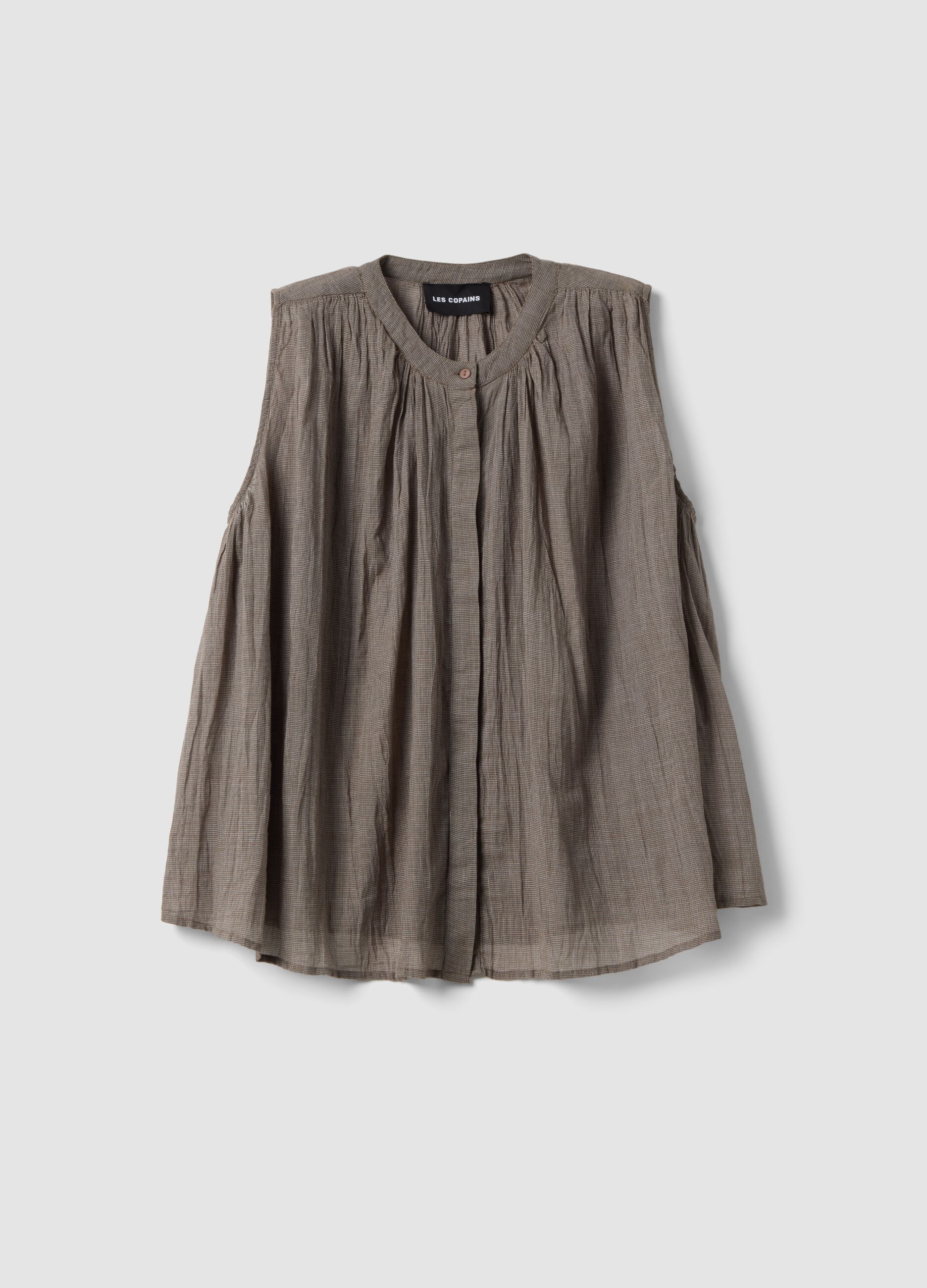 Blouse sans manches en coton pur marron coupe r&eacute;guli&egrave;re