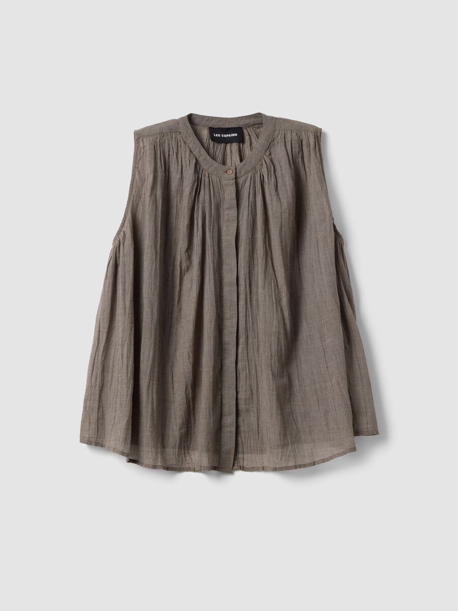 Braune &auml;rmellose Bluse aus reiner Baumwolle im Regular Fit_4