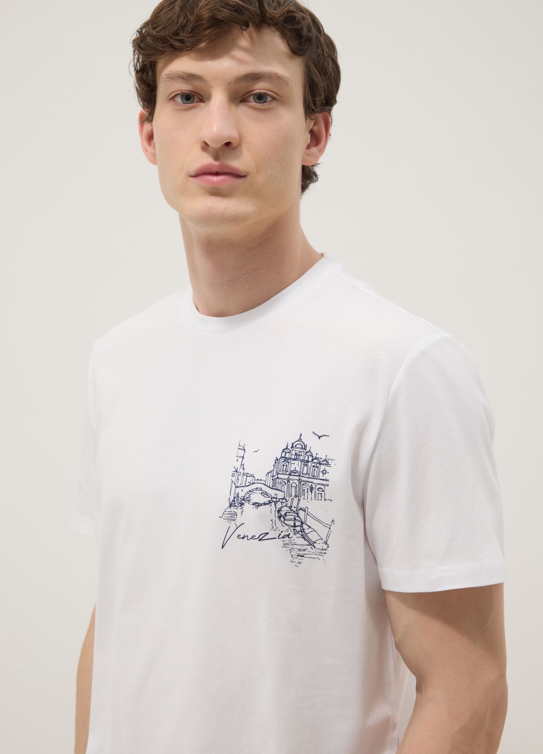 Wei&szlig;es T-Shirt aus reiner Baumwolle mit Print, Regular Fit
